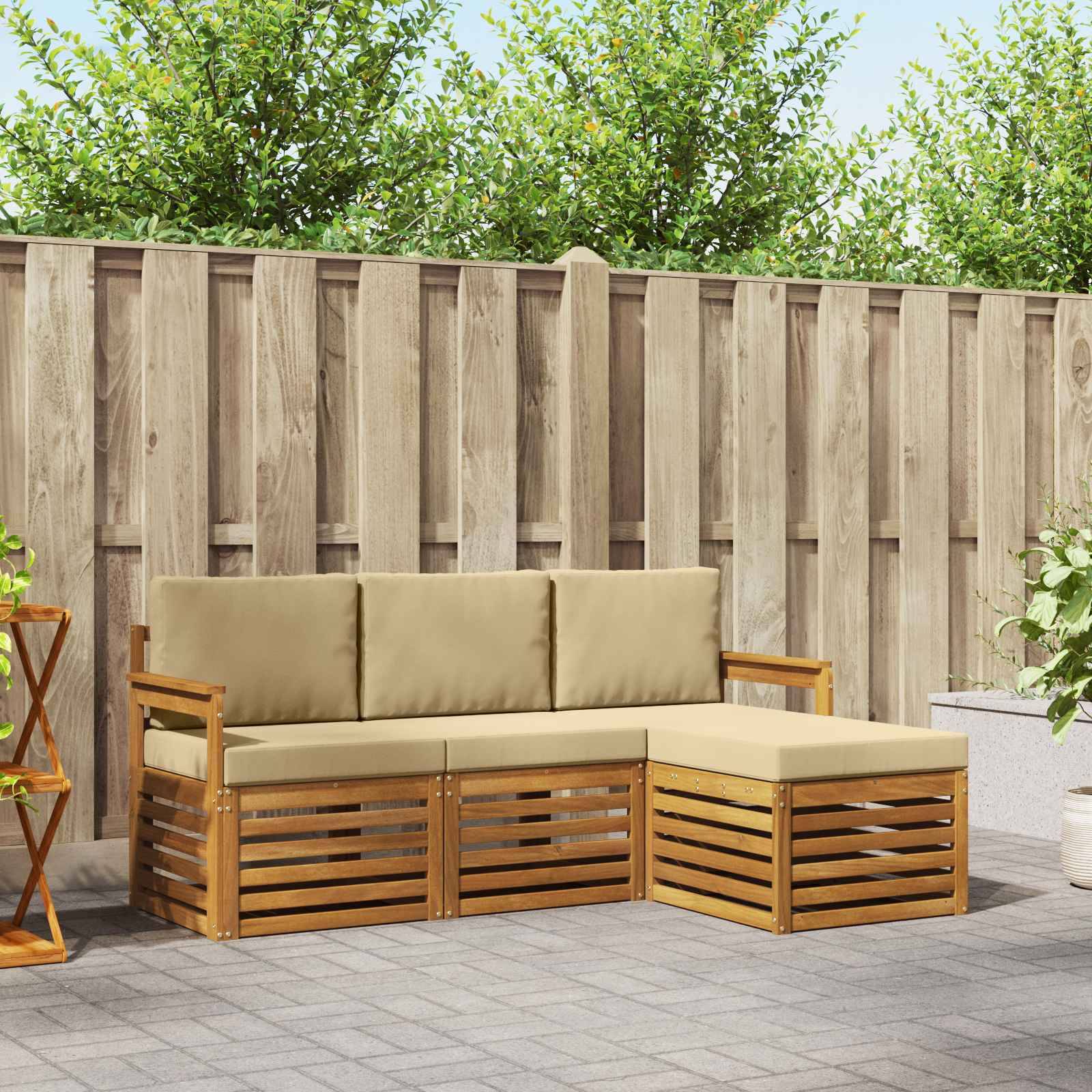 vidaXL Outdoor-Sofagarnitur 4 pcs Natur und Beige Massivholz Akazie