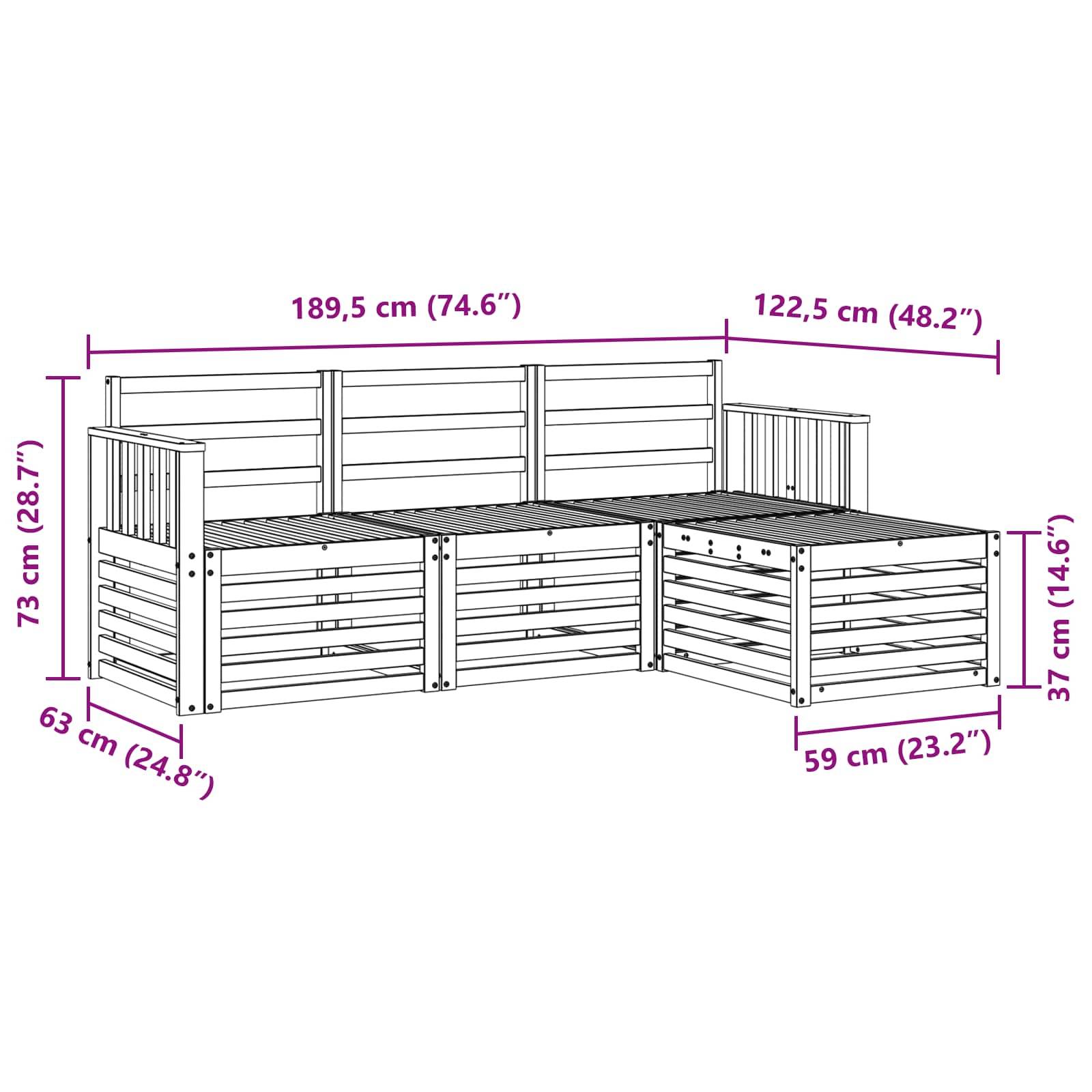 vidaXL Outdoor-Sofagarnitur 4 pcs Weiß 189,5 x 122,5 x 73 cm