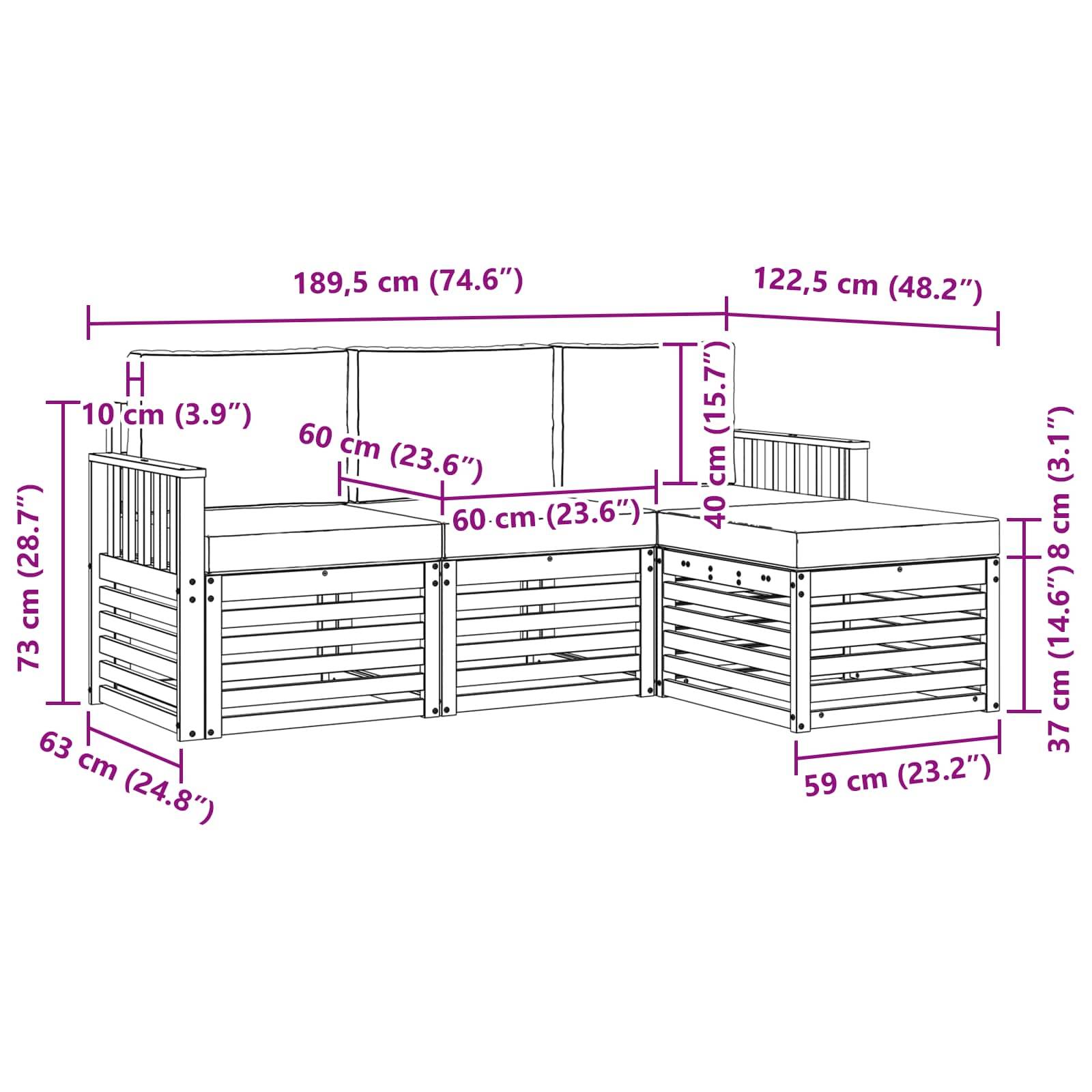 vidaXL Outdoor-Sofagarnitur mit Kissen 4 pcs Natürlich und Hellgrau