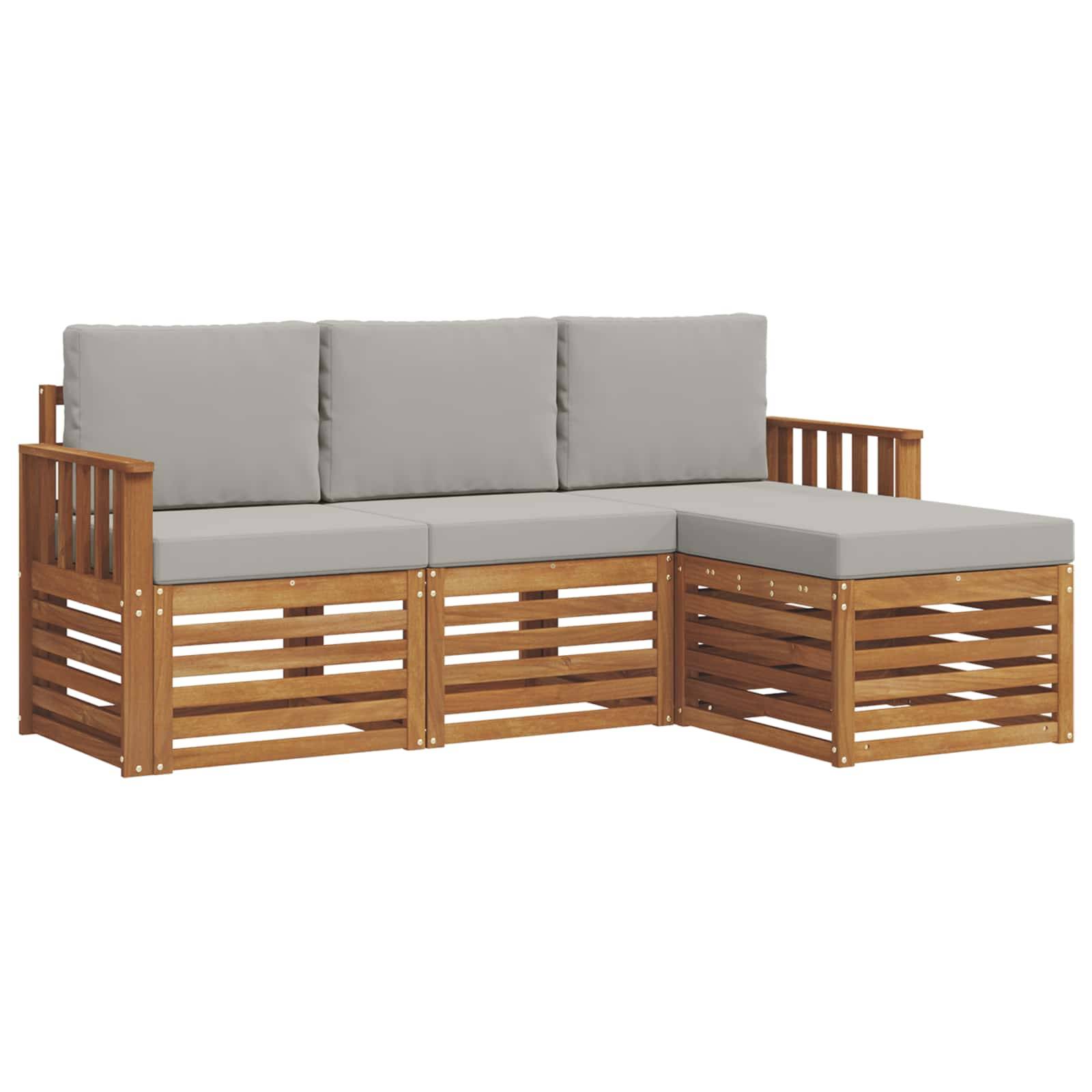 vidaXL Outdoor-Sofagarnitur mit Kissen 4 pcs Natürlich und Hellgrau