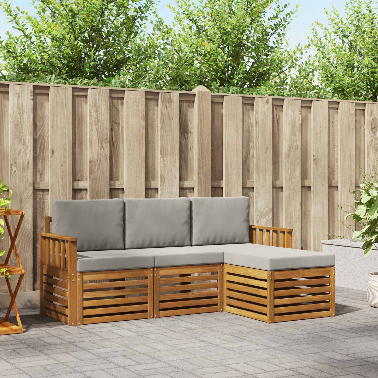 vidaXL Outdoor-Sofagarnitur mit Kissen 4 pcs Natürlich und Hellgrau