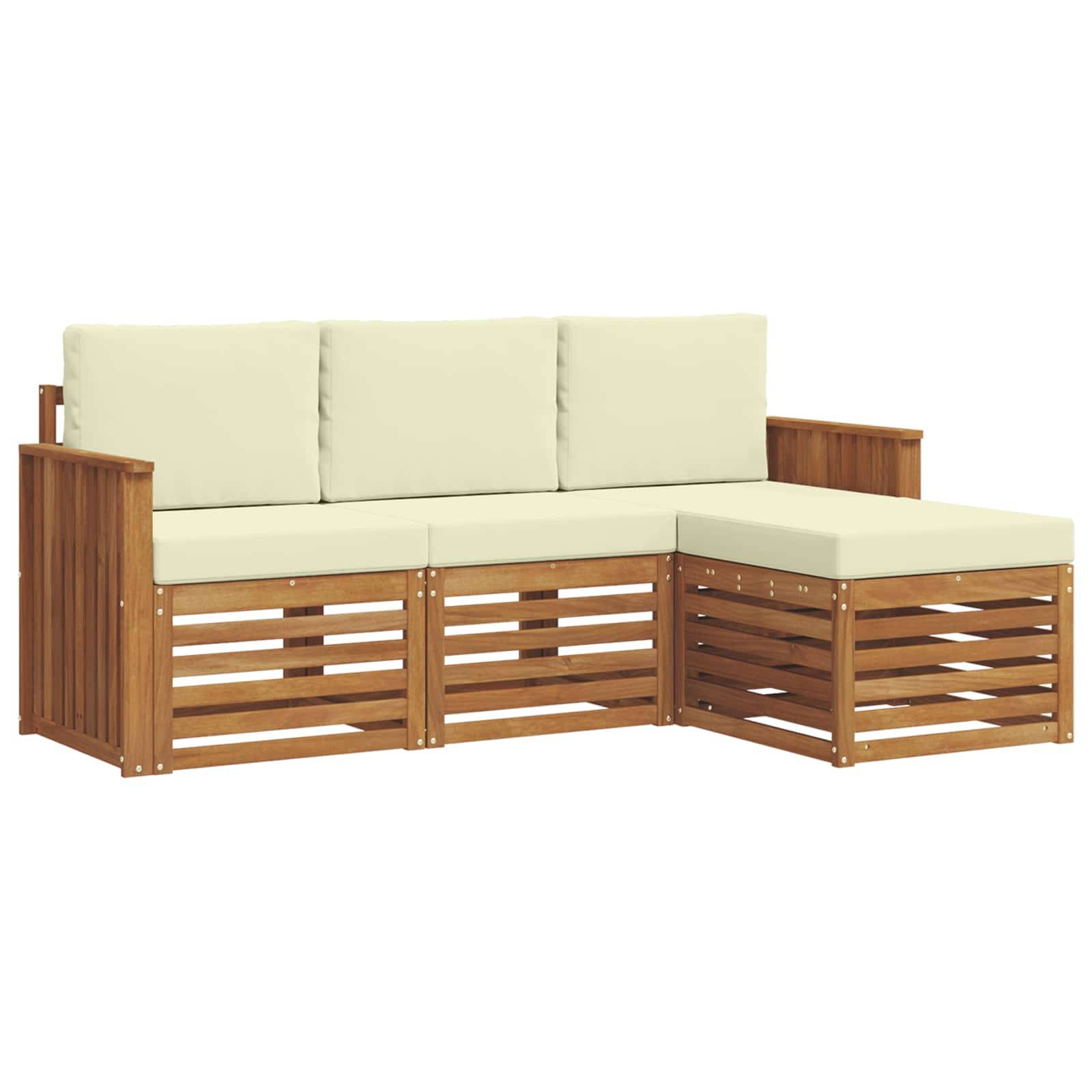 vidaXL Outdoor-Sofagarnitur 4 pcs Natur und Creme Massivholz Akazie