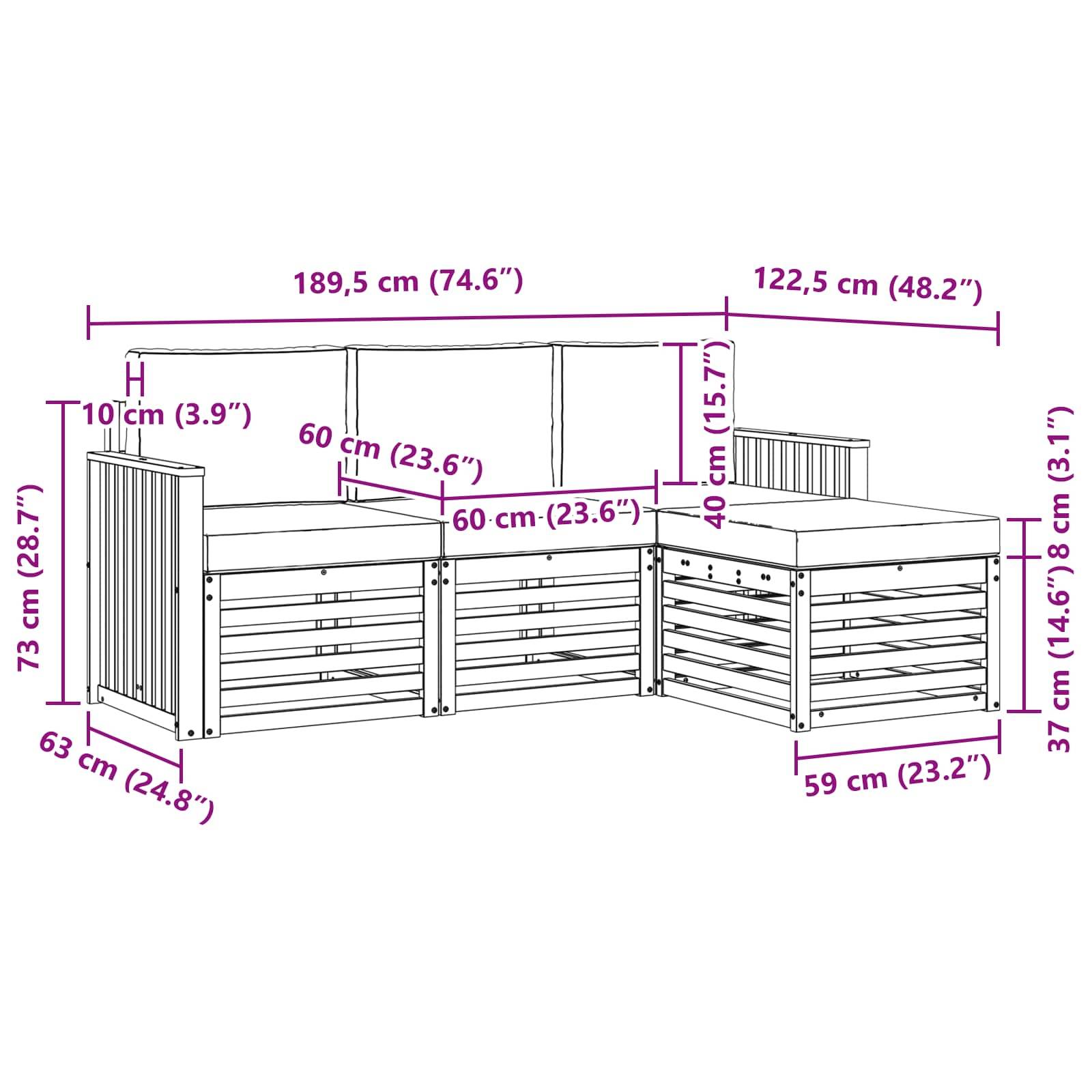 vidaXL Outdoor-Sofagarnitur 4 pcs Weiß und Hellgrau