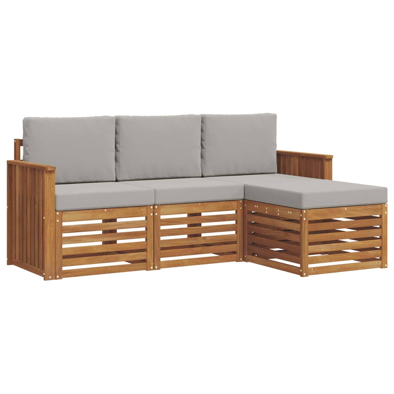 vidaXL Outdoor-Sofagarnitur mit Kissen 4 pcs Natürlich und Hellgrau