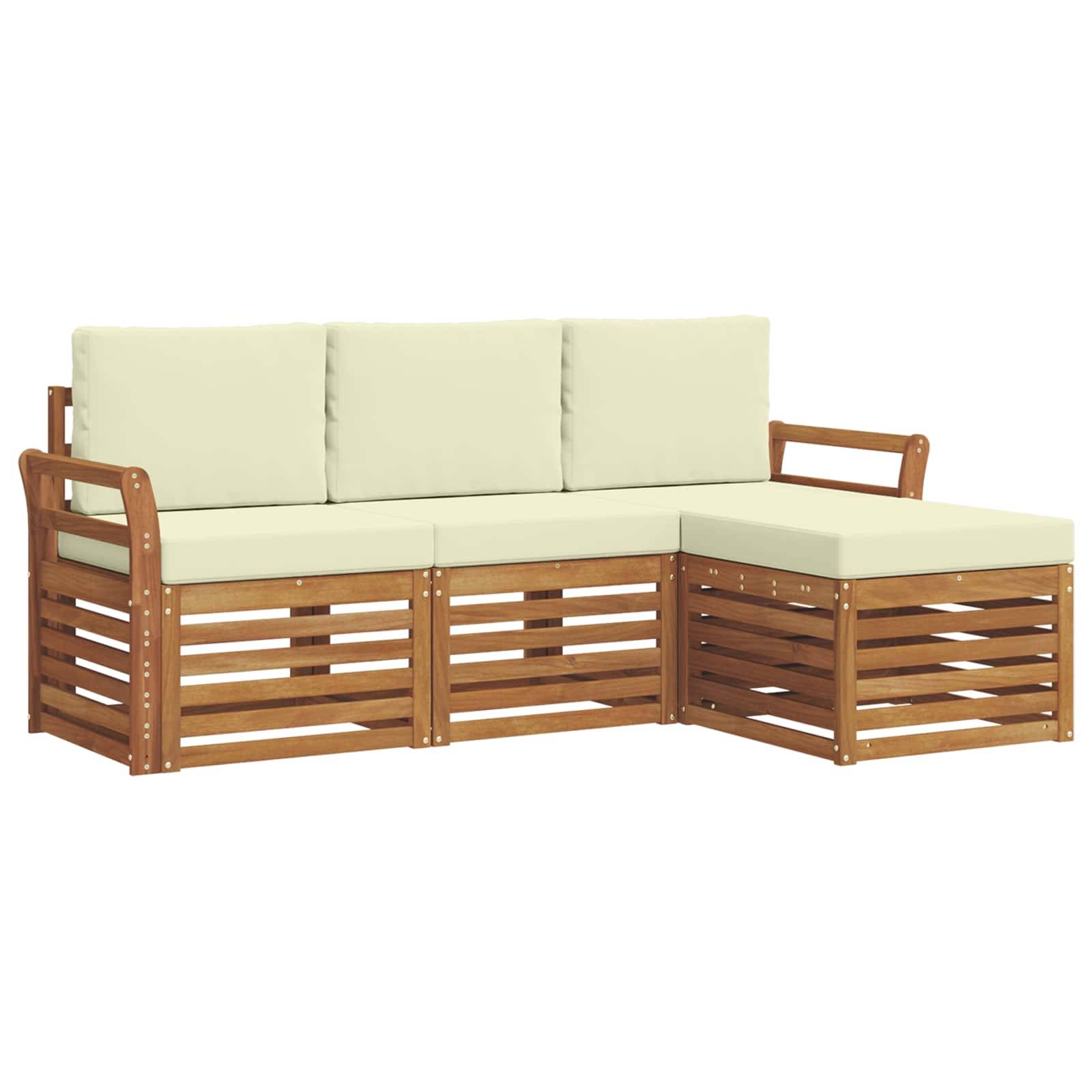 vidaXL Outdoor-Sofagarnitur 4 pcs Natur und Creme Massivholz Akazie
