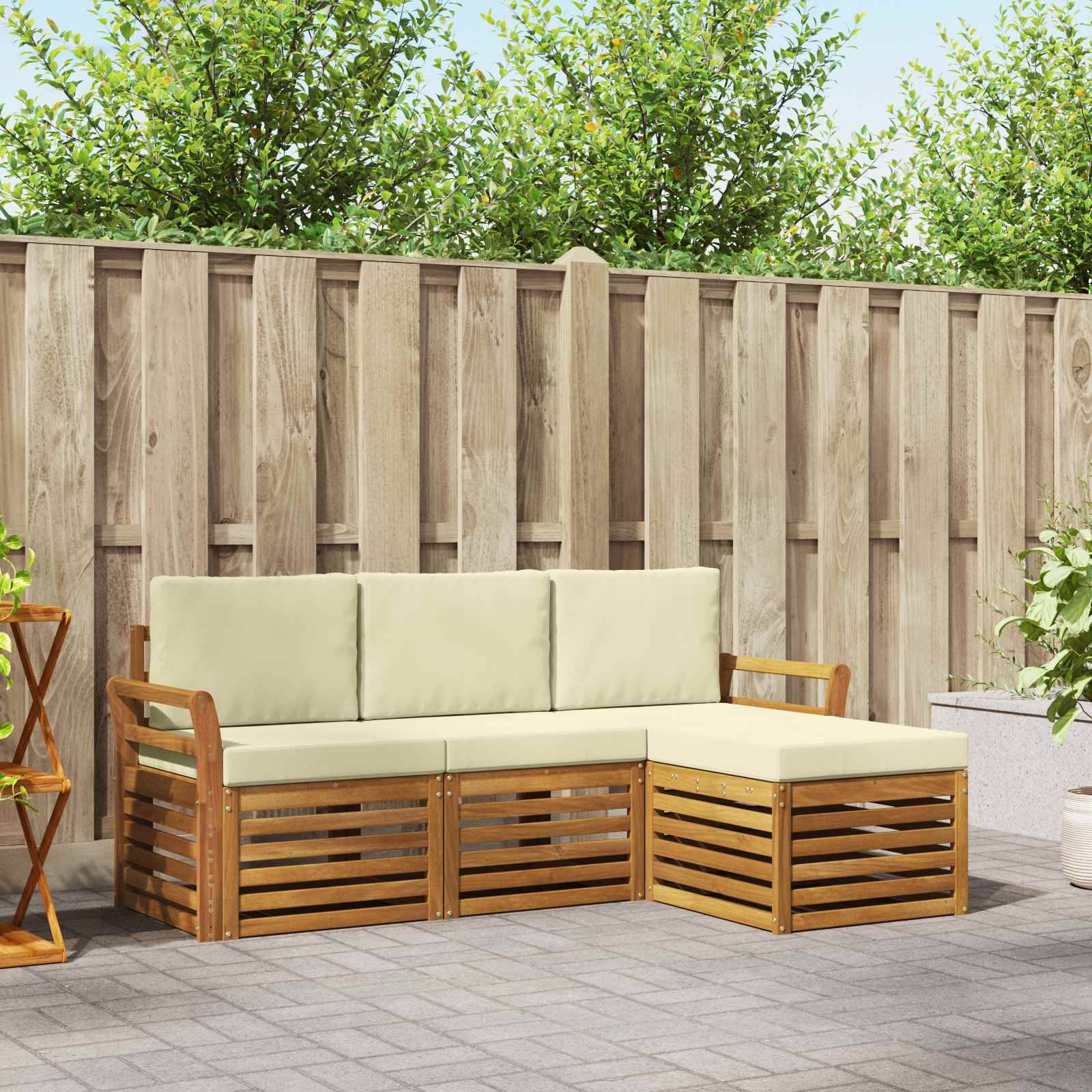 vidaXL Outdoor-Sofagarnitur 4 pcs Natur und Creme Massivholz Akazie