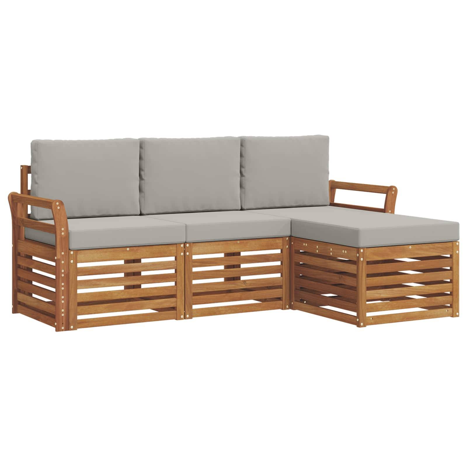 vidaXL Outdoor-Sofagarnitur mit Kissen 4 pcs Natürlich und Hellgrau