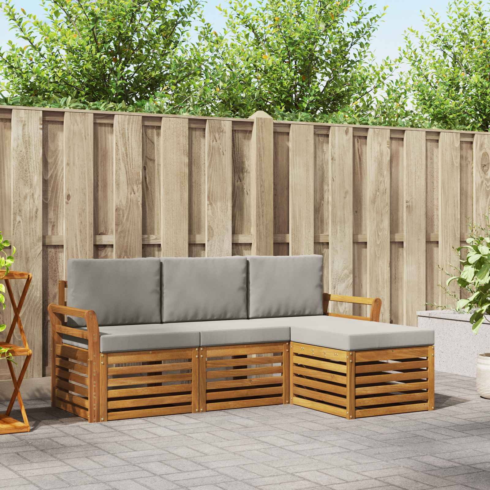 vidaXL Outdoor-Sofagarnitur mit Kissen 4 pcs Natürlich und Hellgrau