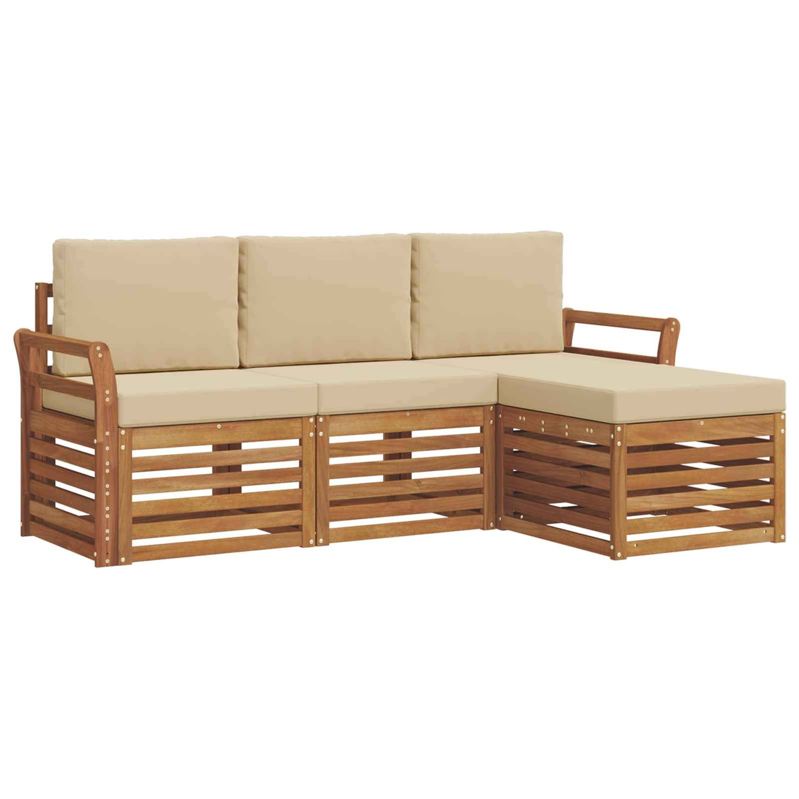 vidaXL Outdoor-Sofagarnitur 4 pcs Natur und Beige Massivholz Akazie