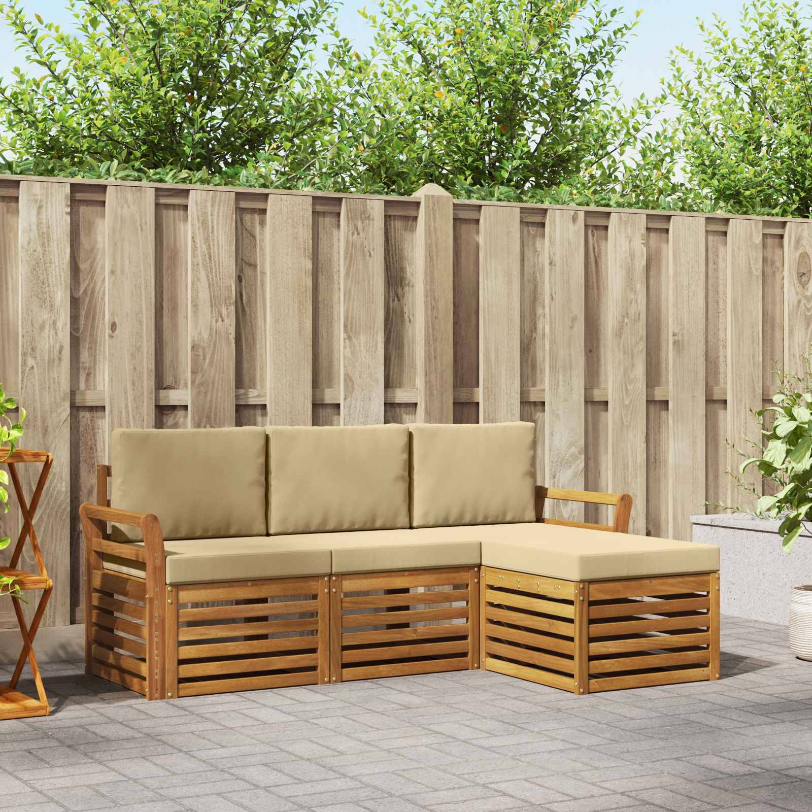 vidaXL Outdoor-Sofagarnitur 4 pcs Natur und Beige Massivholz Akazie
