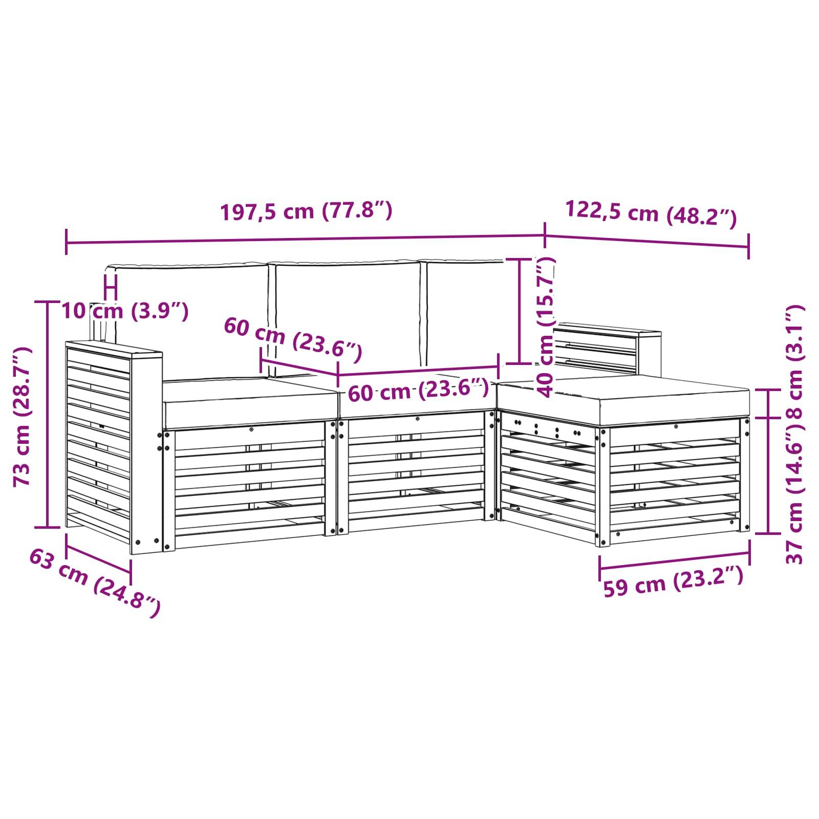 vidaXL Outdoor-Sofagarnitur 4 pcs Weiß und Hellgrau
