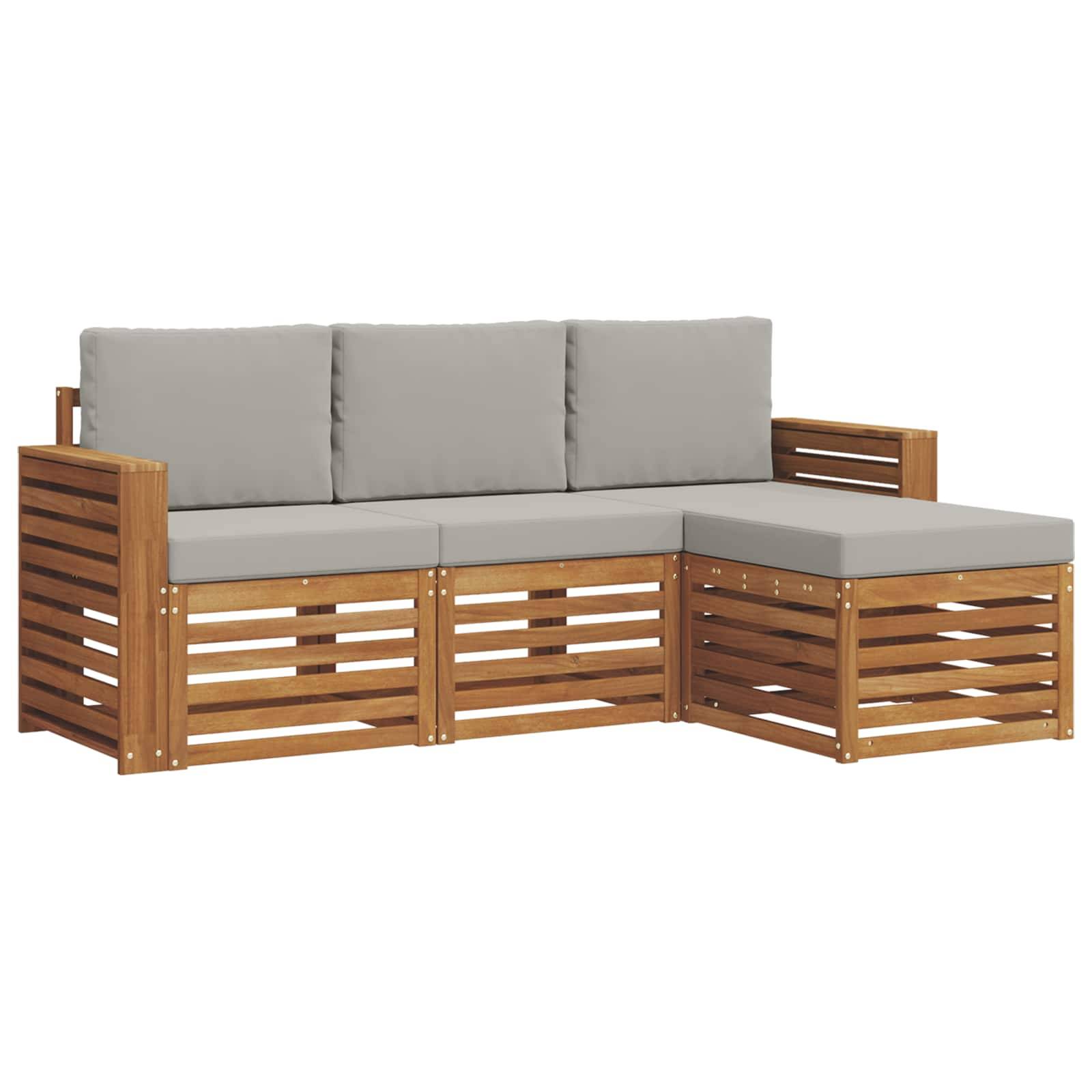 vidaXL Outdoor-Sofagarnitur mit Kissen 4 pcs Natürlich und Hellgrau