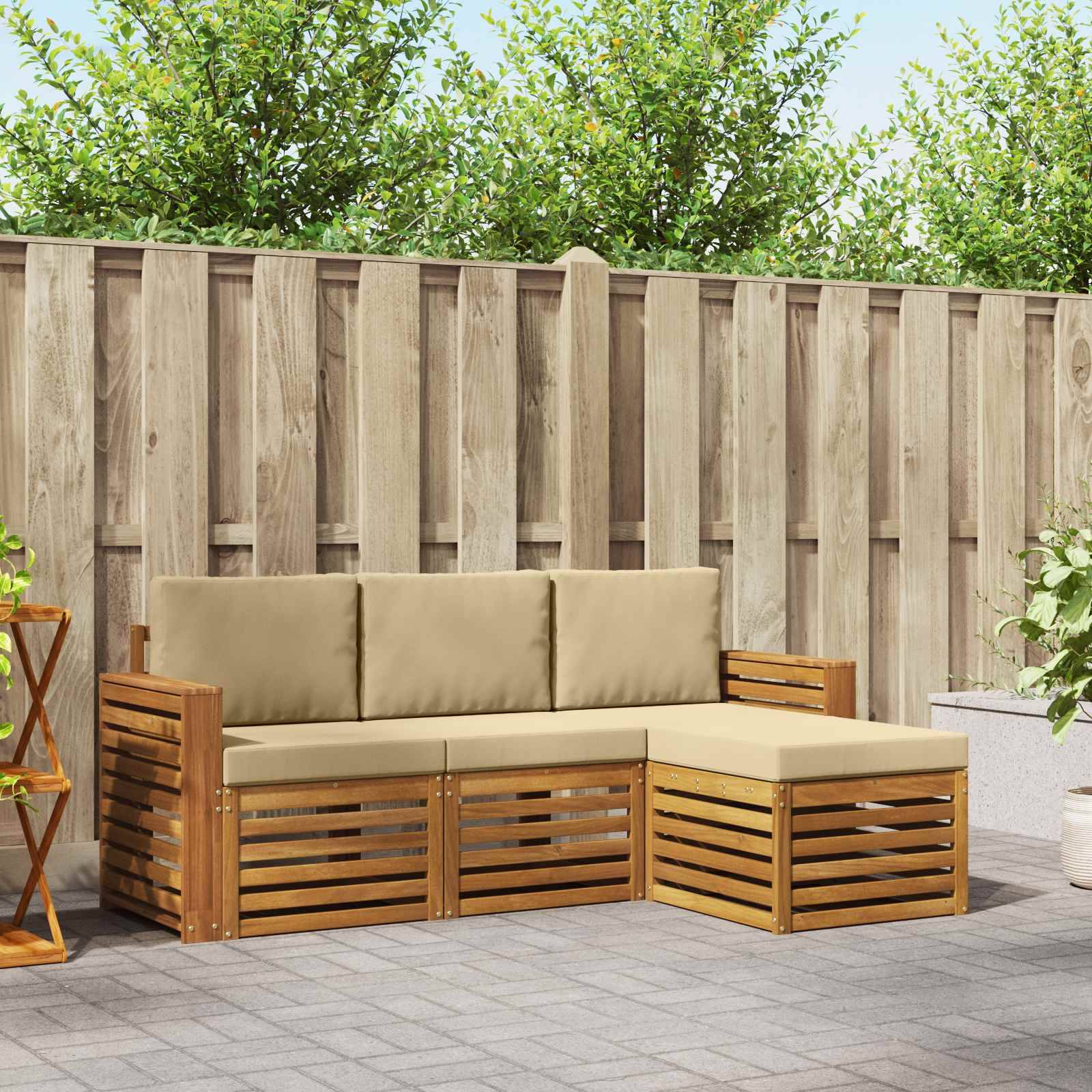 vidaXL Outdoor-Sofagarnitur 4 pcs Natur und Beige Massivholz Akazie