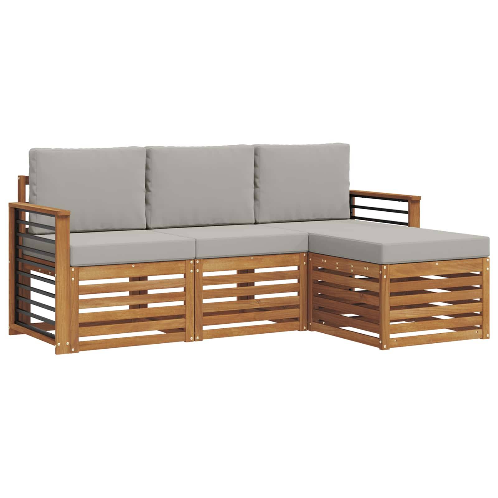 vidaXL Outdoor-Sofagarnitur mit Kissen 4 pcs Natürlich und Hellgrau