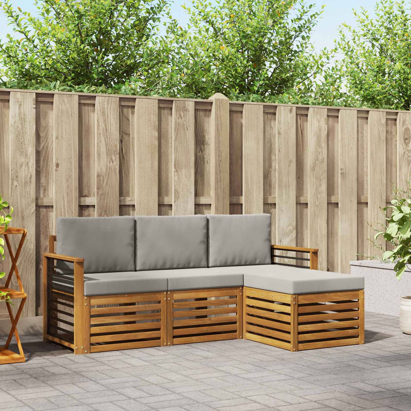vidaXL Outdoor-Sofagarnitur mit Kissen 4 pcs Natürlich und Hellgrau