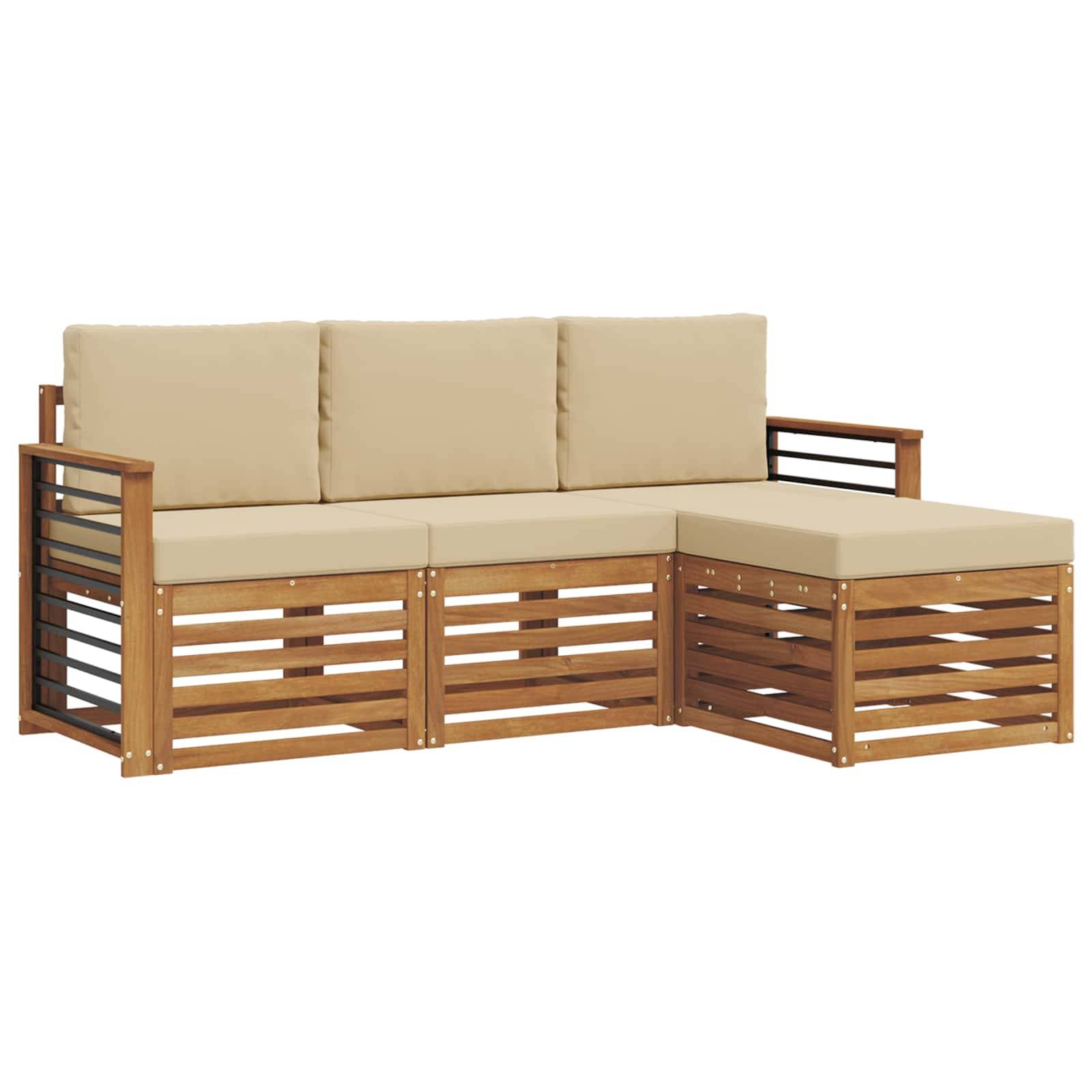 vidaXL Outdoor-Sofagarnitur 4 pcs Natur und Beige Massivholz Akazie