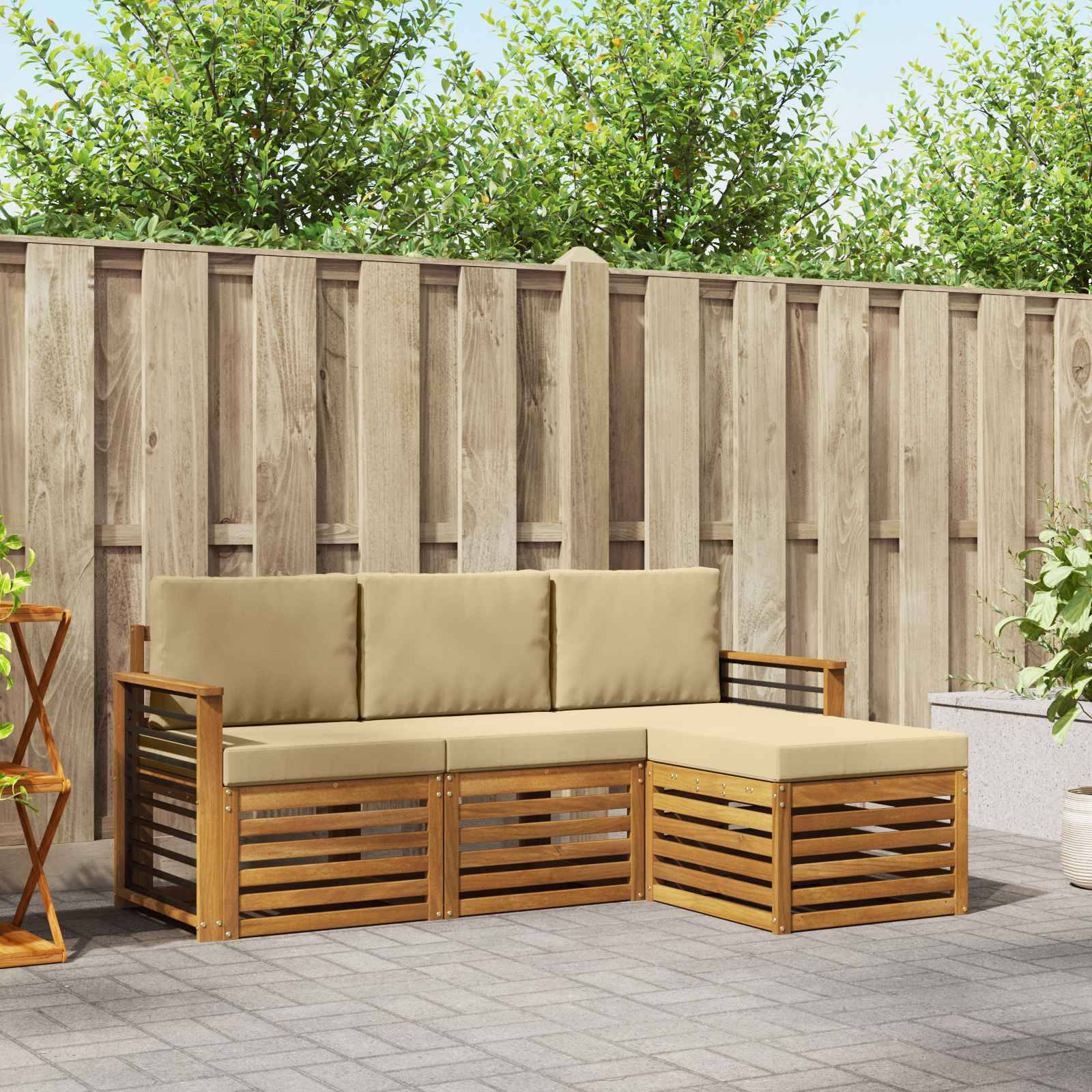 vidaXL Outdoor-Sofagarnitur 4 pcs Natur und Beige Massivholz Akazie
