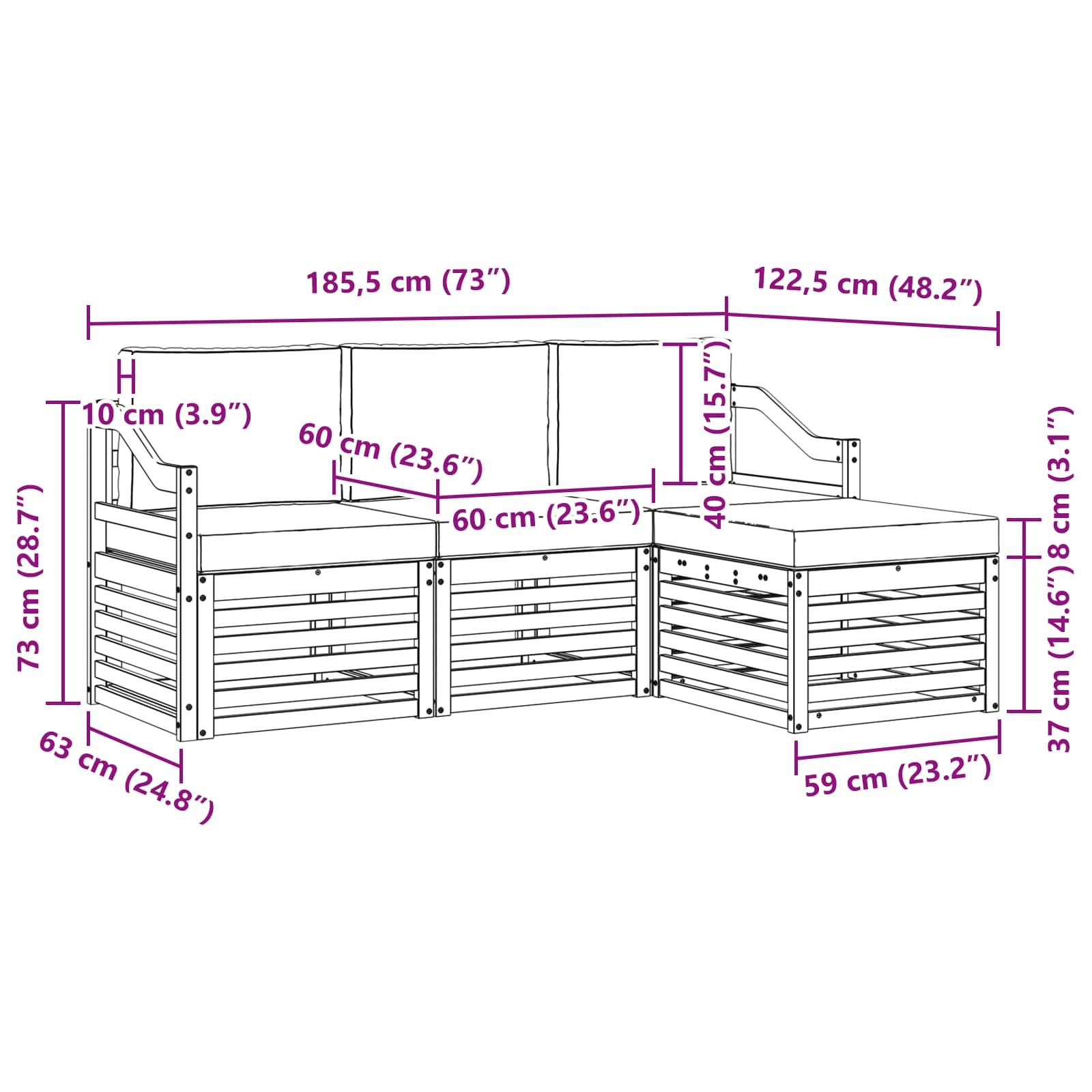 vidaXL Outdoor-Sofagarnitur mit Kissen 4 pcs Natur und Anthrazit