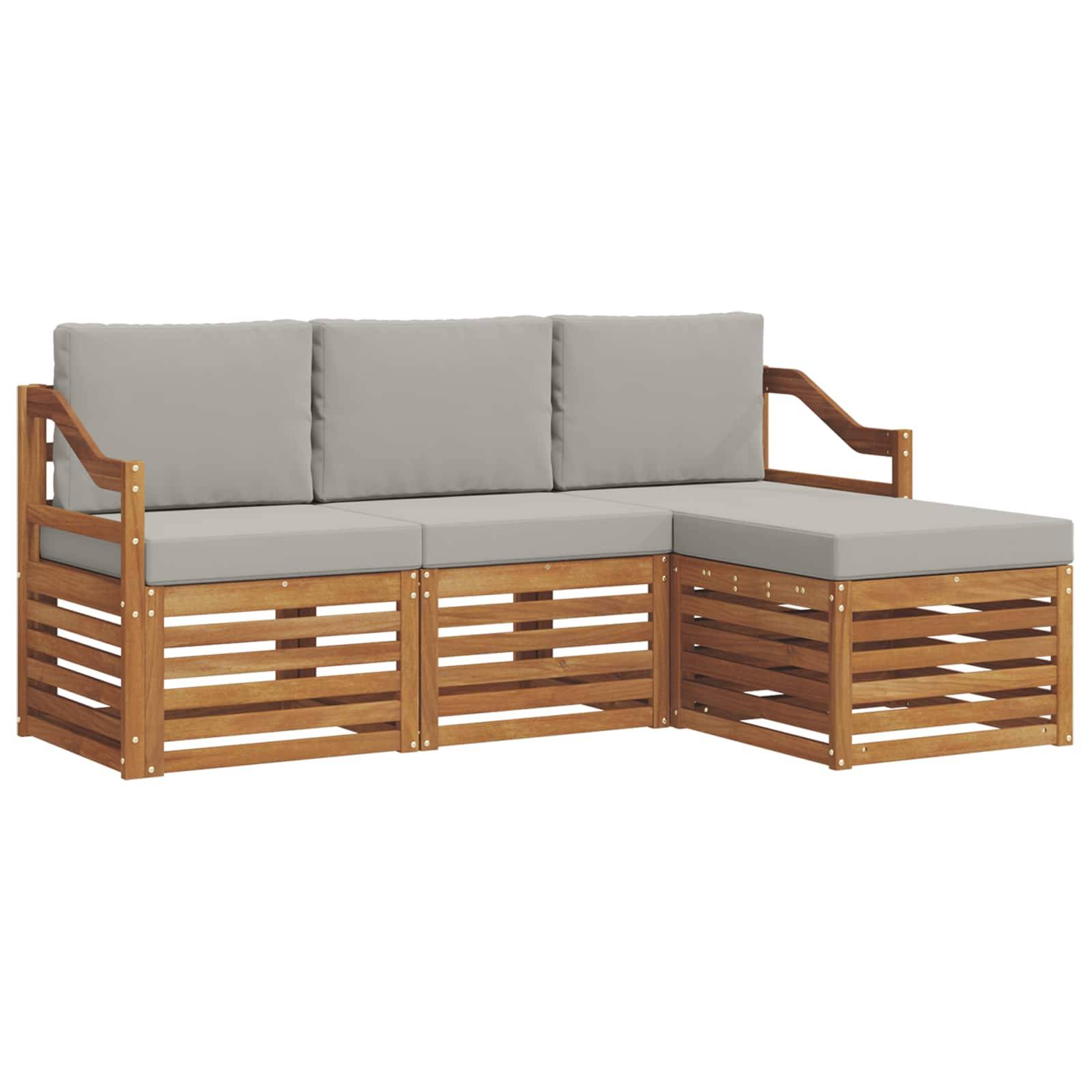 vidaXL Outdoor-Sofagarnitur mit Kissen 4 pcs Natürlich und Hellgrau