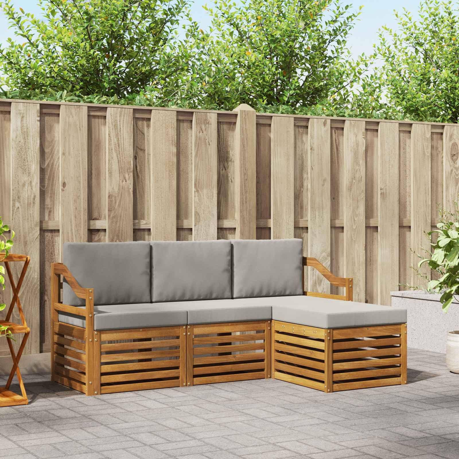 vidaXL Outdoor-Sofagarnitur mit Kissen 4 pcs Natürlich und Hellgrau