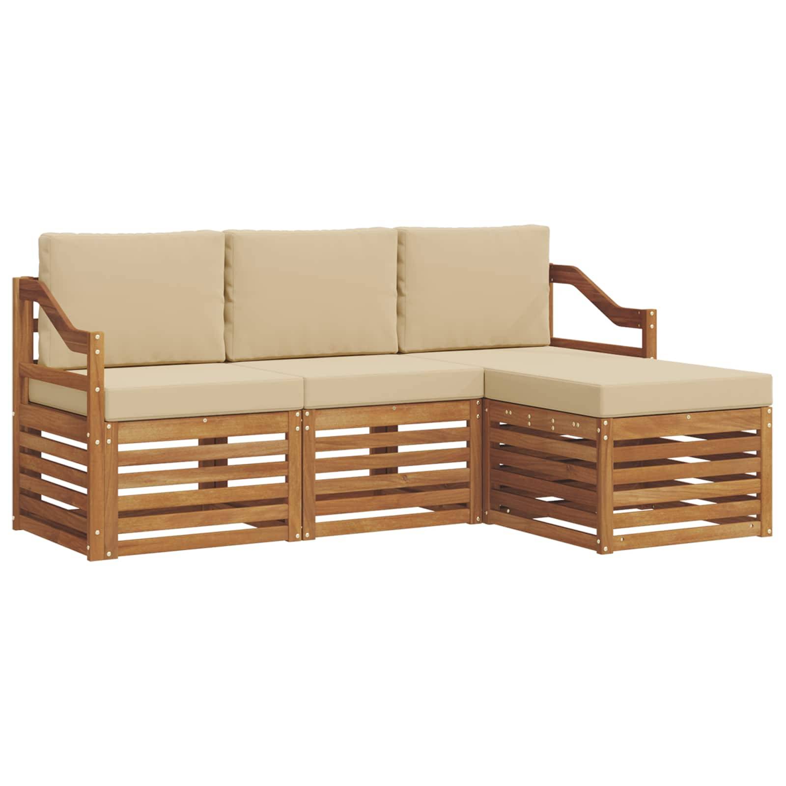 vidaXL Outdoor-Sofagarnitur 4 pcs Natur und Beige Massivholz Akazie
