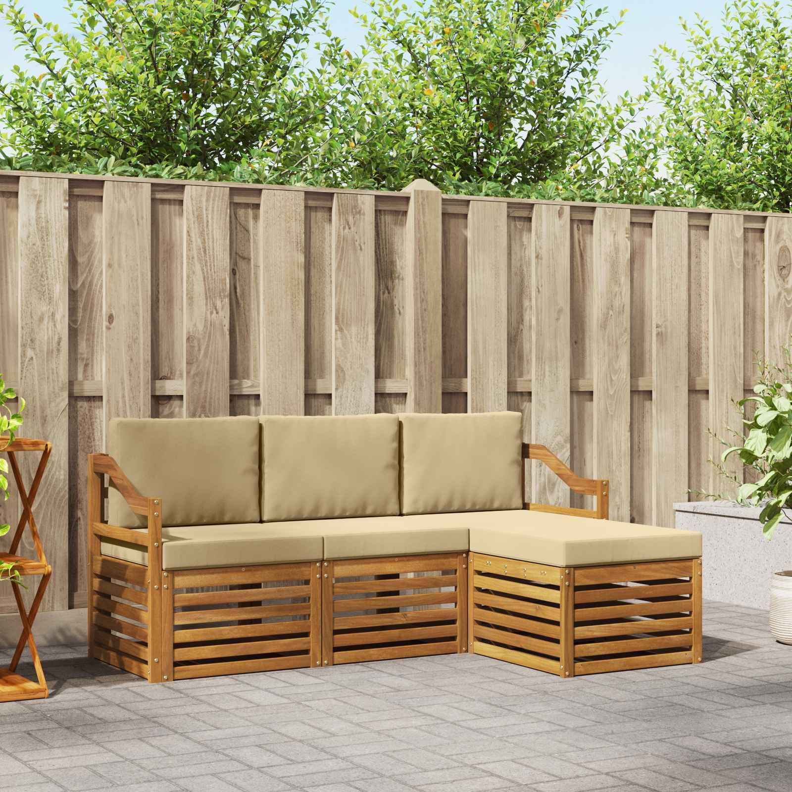 vidaXL Outdoor-Sofagarnitur 4 pcs Natur und Beige Massivholz Akazie