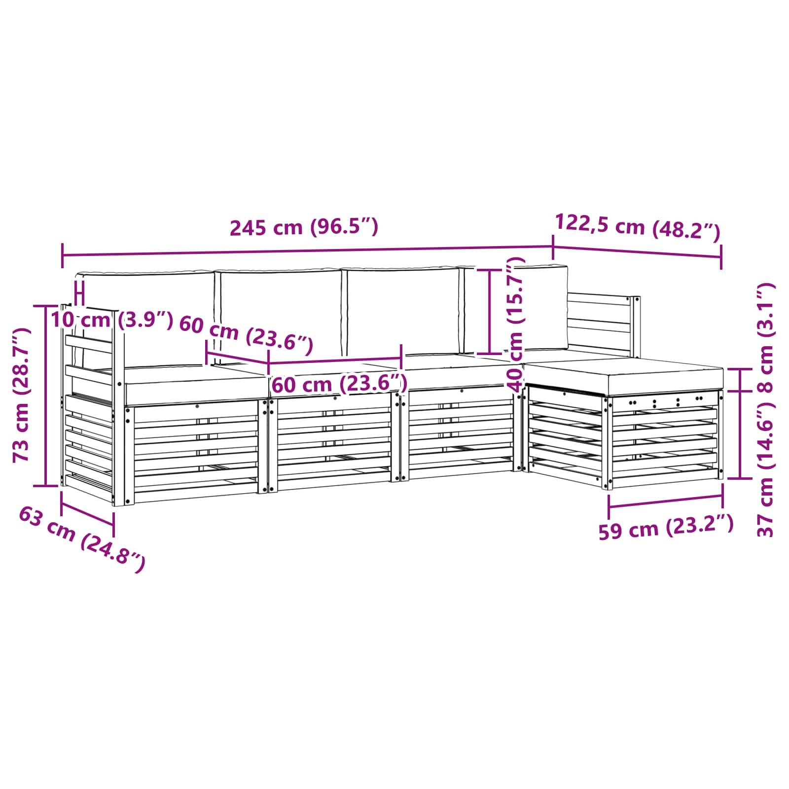 vidaXL Sofagarnituren 5 pcs Natürlich und Hellgrau Massivholz Akazie
