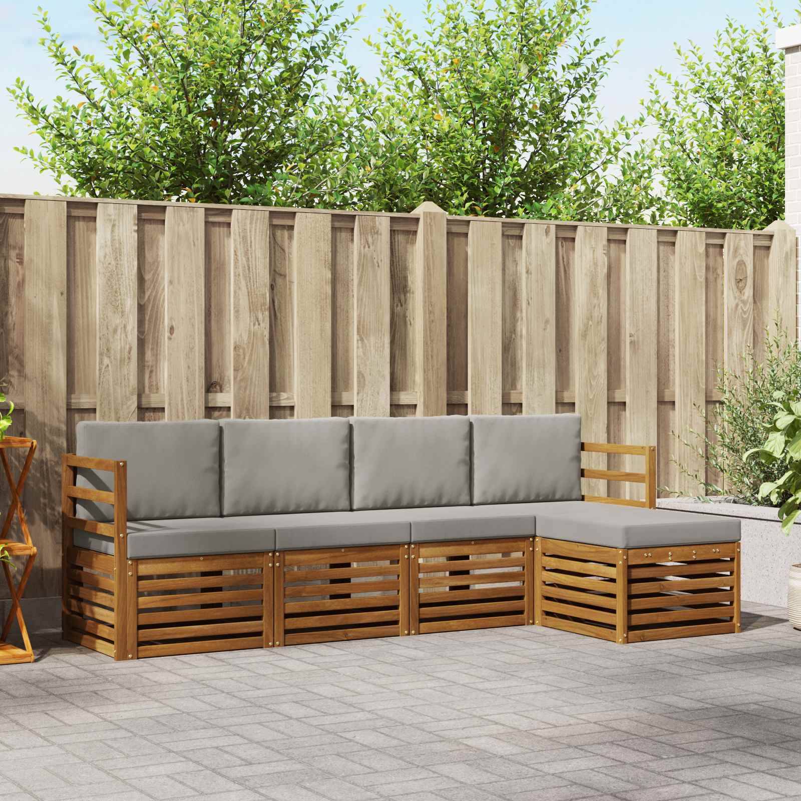 vidaXL Sofagarnituren 5 pcs Natürlich und Hellgrau Massivholz Akazie