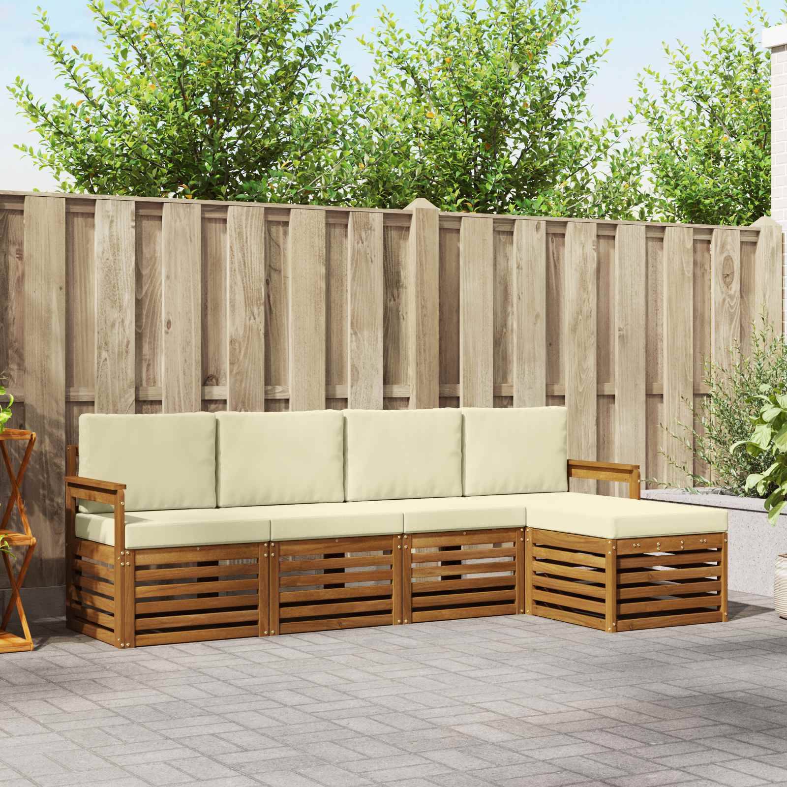 vidaXL Sofagarnituren 5 pcs Natur und Creme Massivholz Akazie