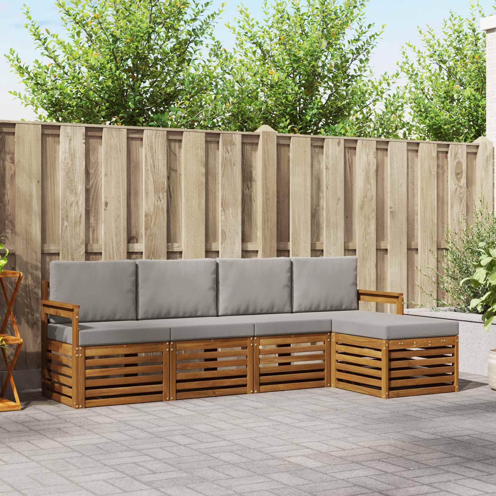 vidaXL Sofagarnituren 5 pcs Natürlich und Hellgrau Massivholz Akazie