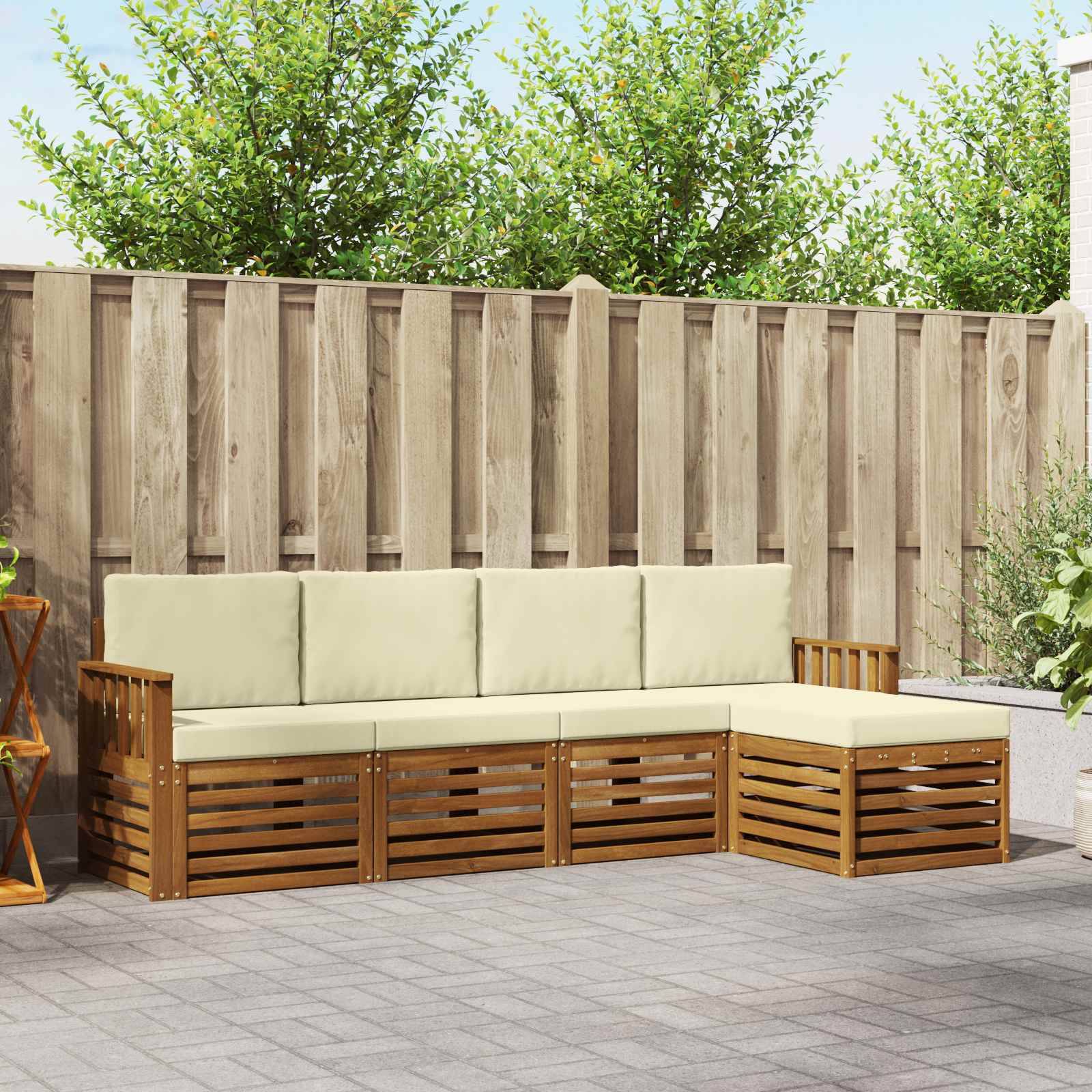 vidaXL Sofagarnituren 5 pcs Natur und Creme Massivholz Akazie