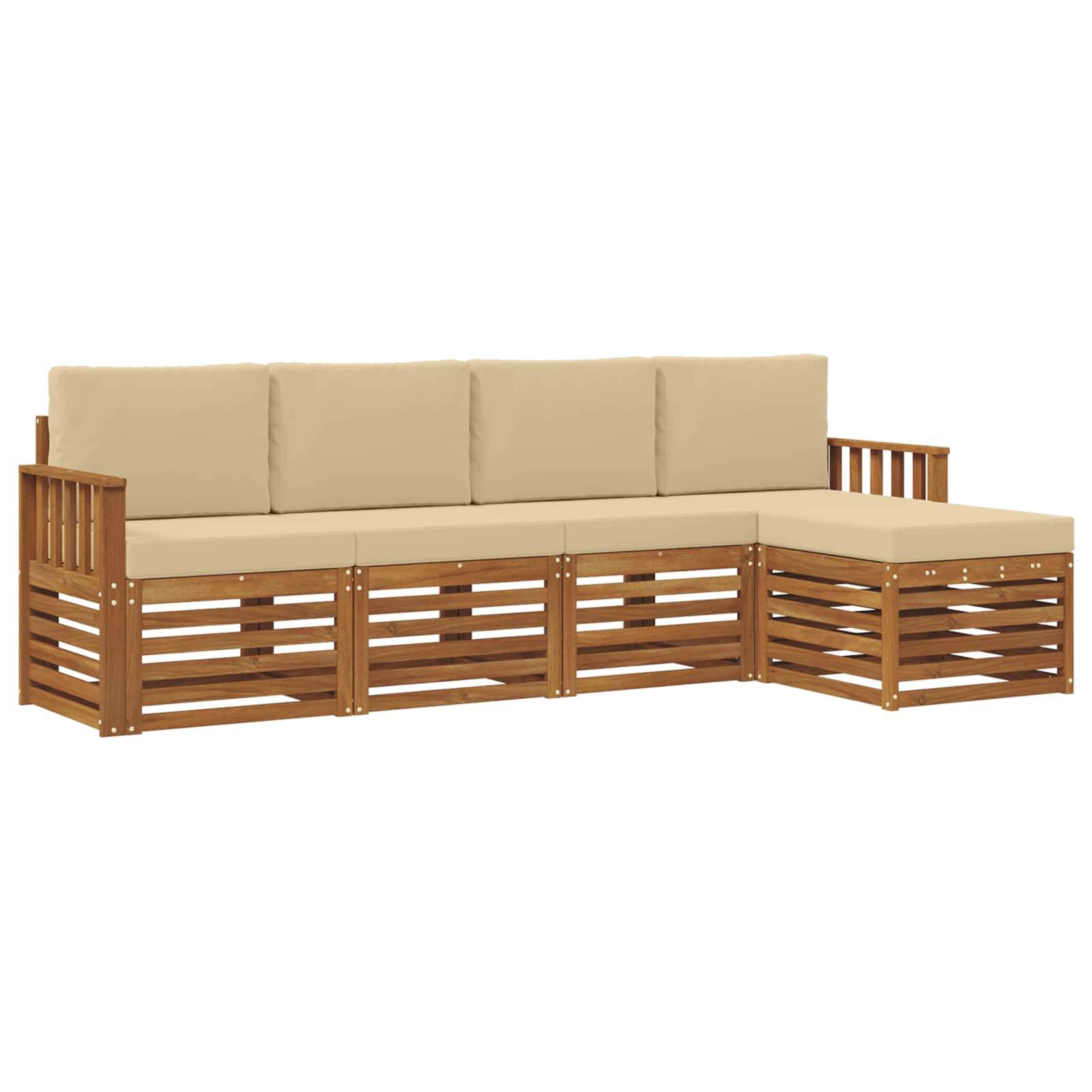 vidaXL Sofagarnituren 5 pcs Natur und Beige Massivholz Akazie