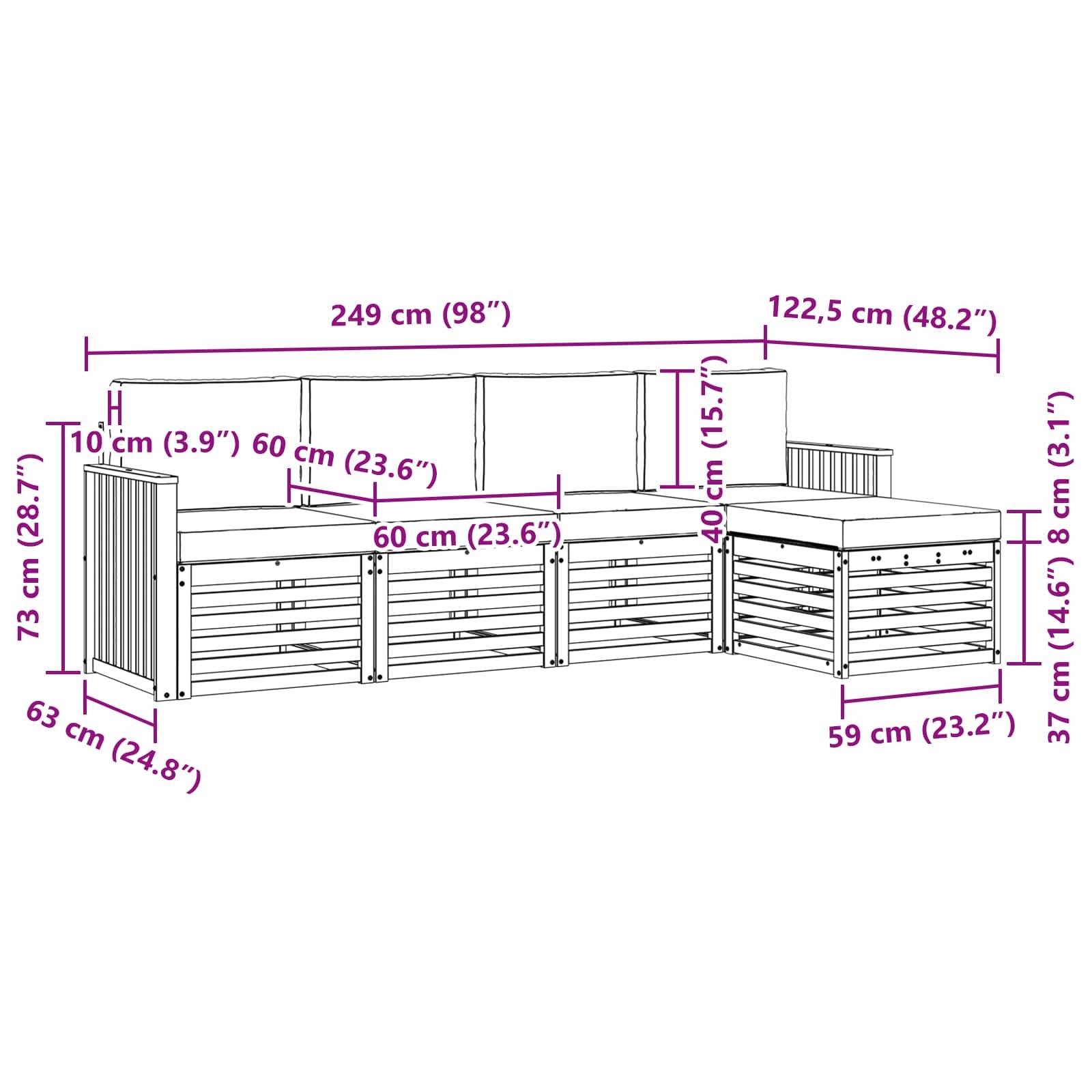 vidaXL Outdoor-Sofagarnitur 5 pcs Weiß und Creme 249 x 122,5 x 73 cm
