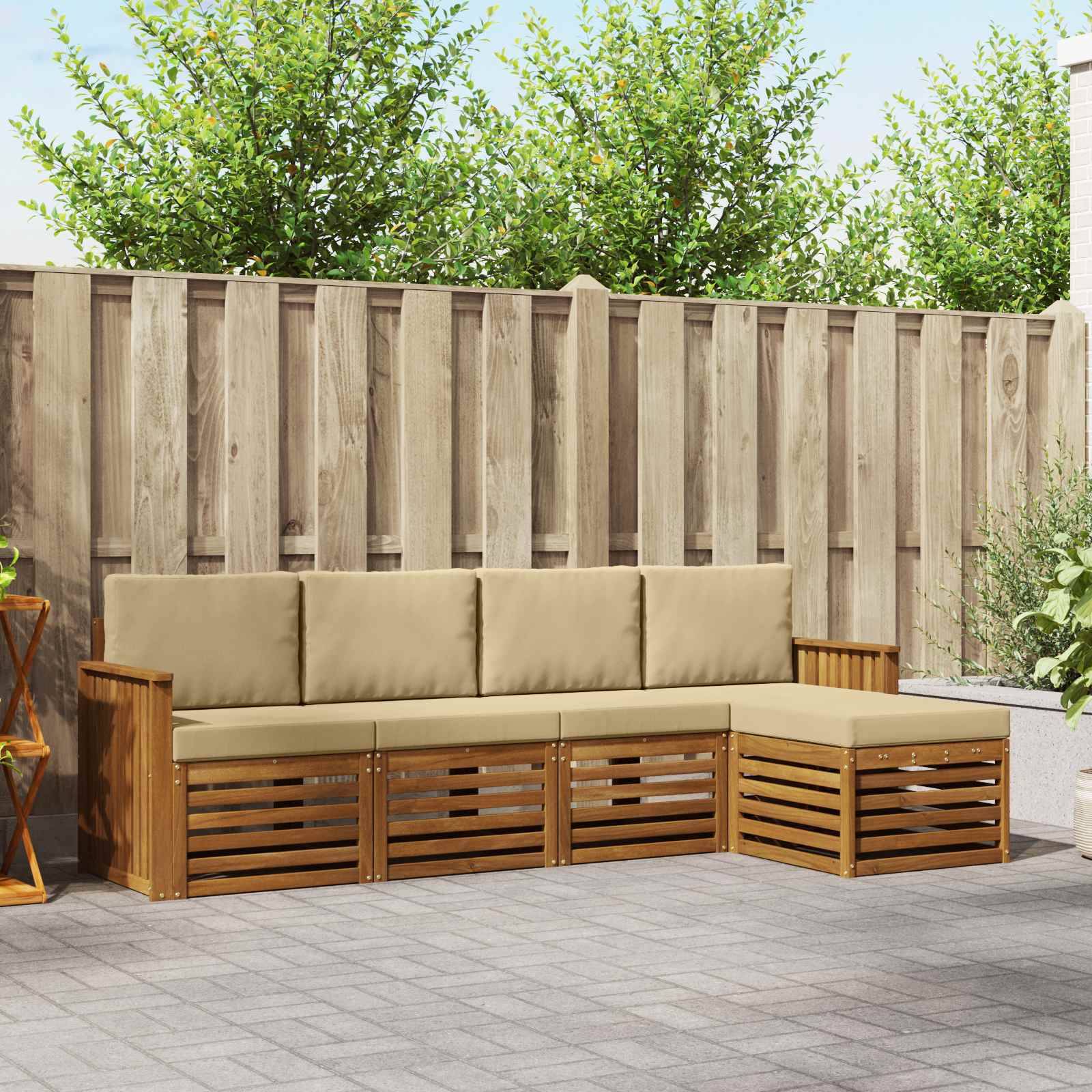 vidaXL Sofagarnituren 5 pcs Natur und Beige Massivholz Akazie