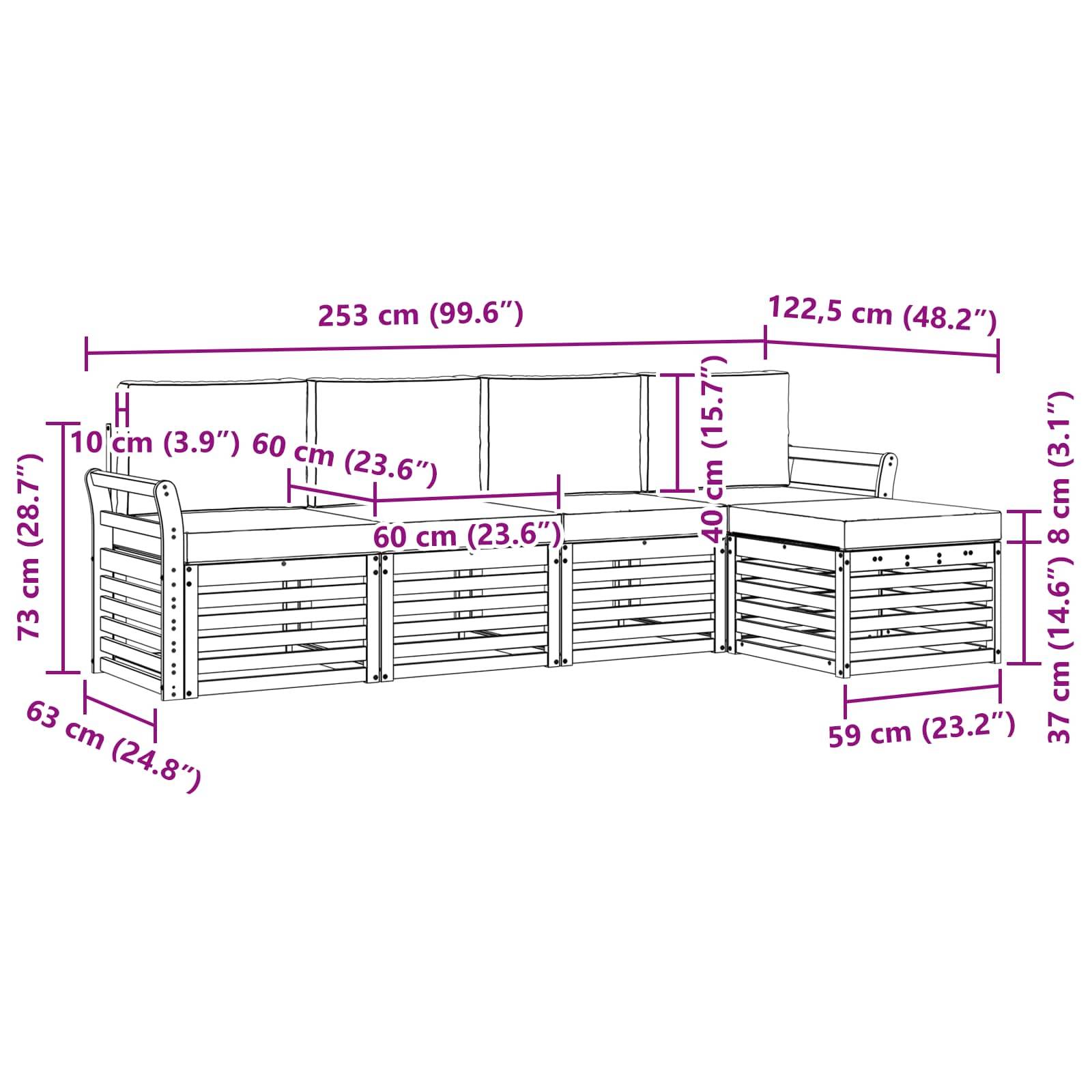 vidaXL Sofagarnituren 5 pcs Natur und Creme Massivholz Akazie