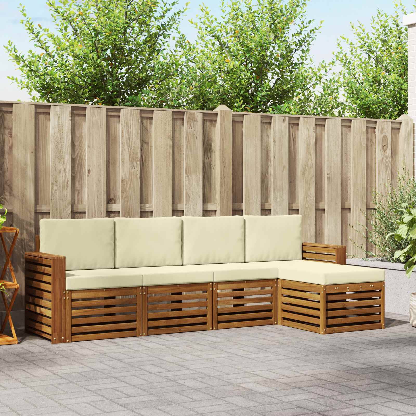 vidaXL Sofagarnituren 5 pcs Natur und Creme Massivholz Akazie