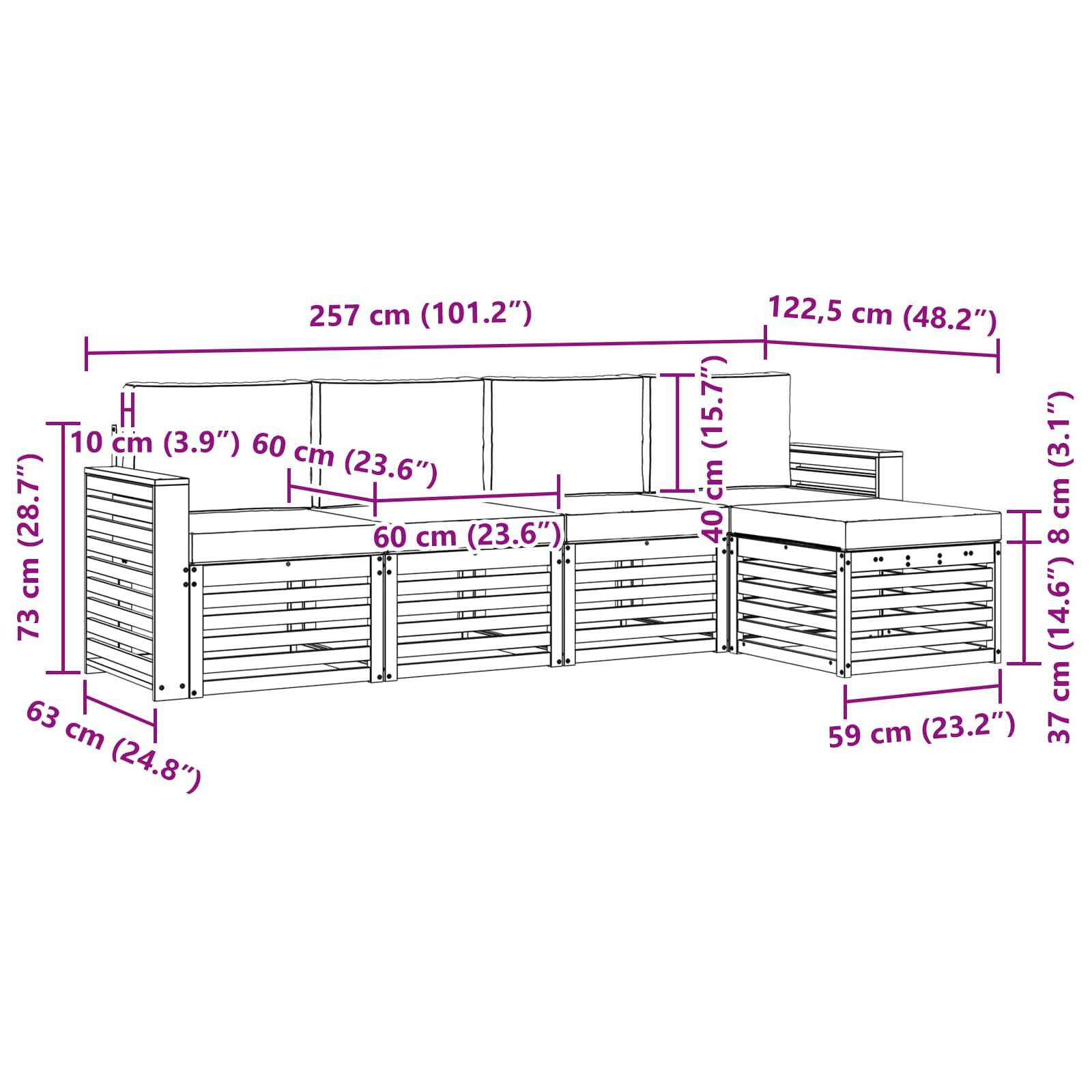 vidaXL Outdoor-Sofagarnitur 5 pcs Weiß und Hellgrau