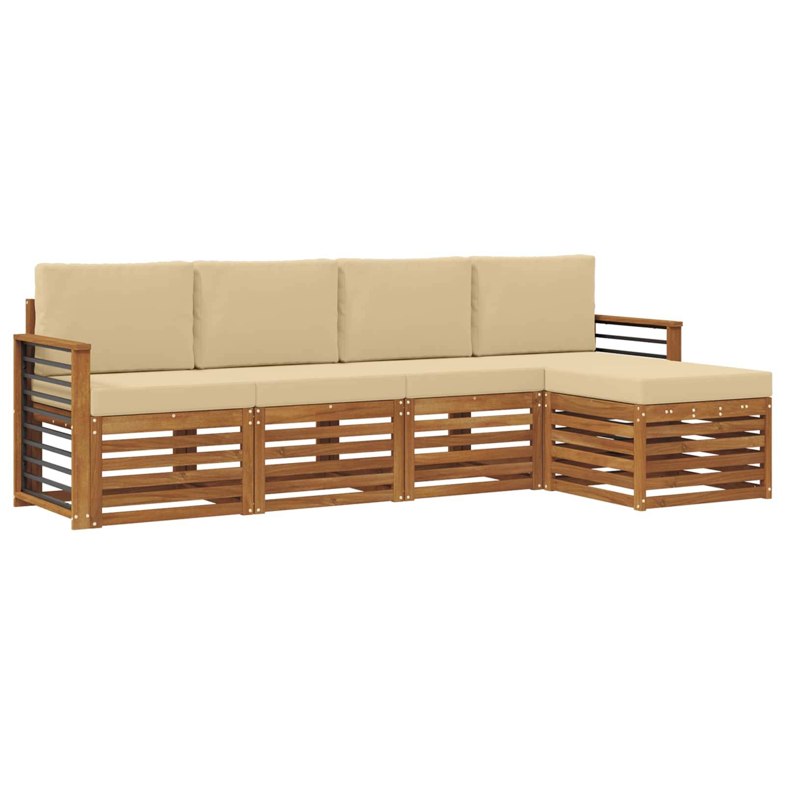 vidaXL Sofagarnituren 5 pcs Natur und Beige Massivholz Akazie