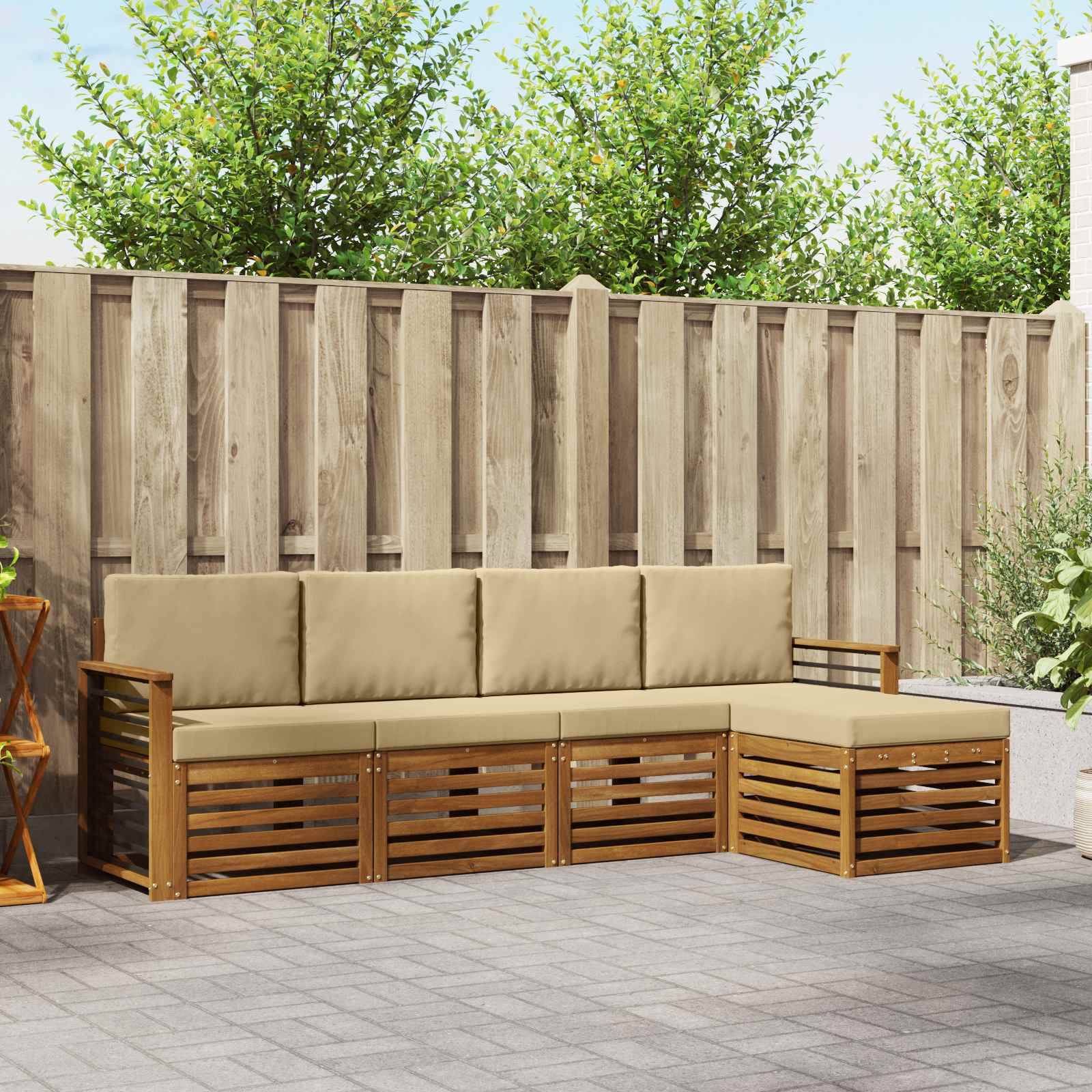 vidaXL Sofagarnituren 5 pcs Natur und Beige Massivholz Akazie