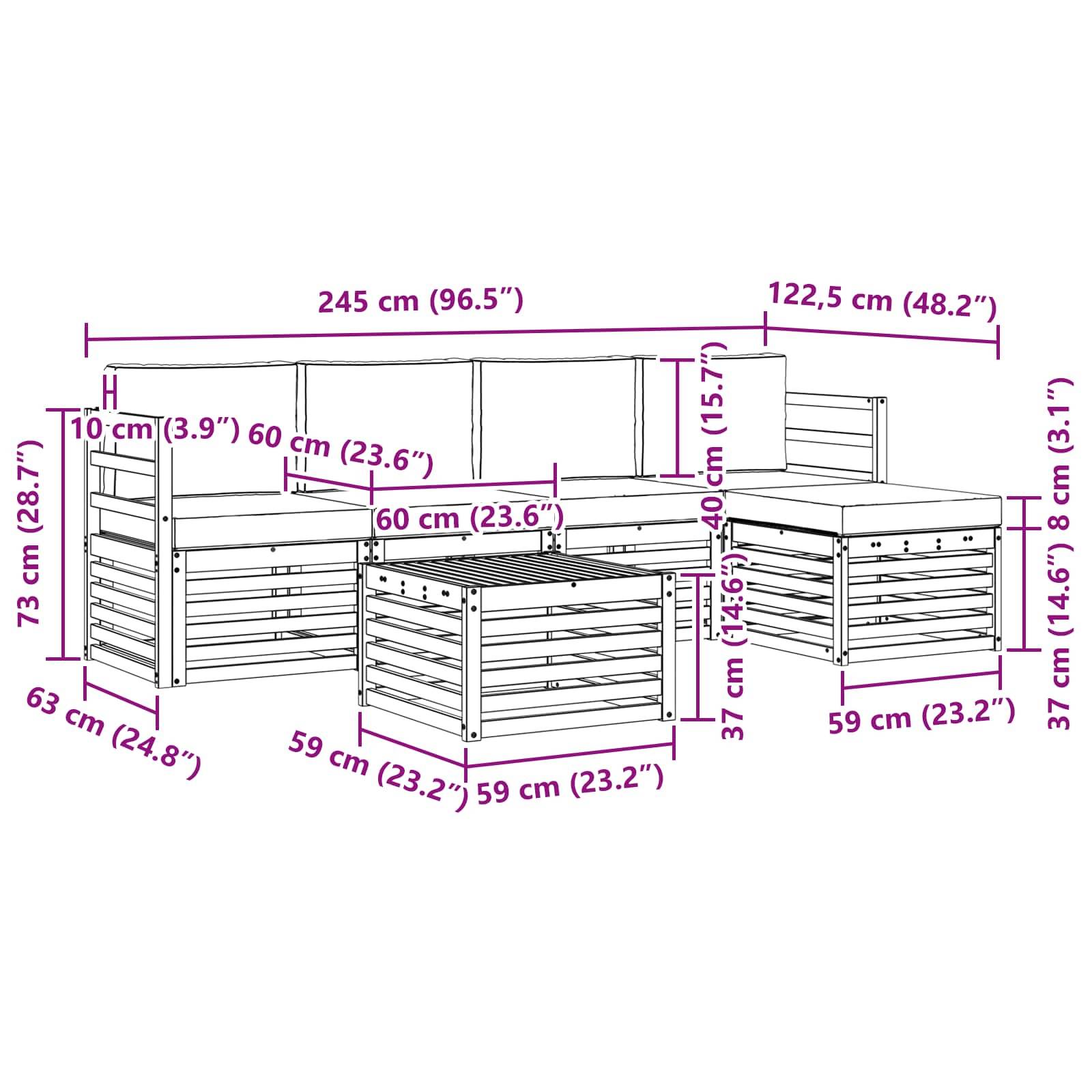 vidaXL Outdoor-Sofagarnitur 6 pcs Weiß und Creme 59 x 59 x 37 cm