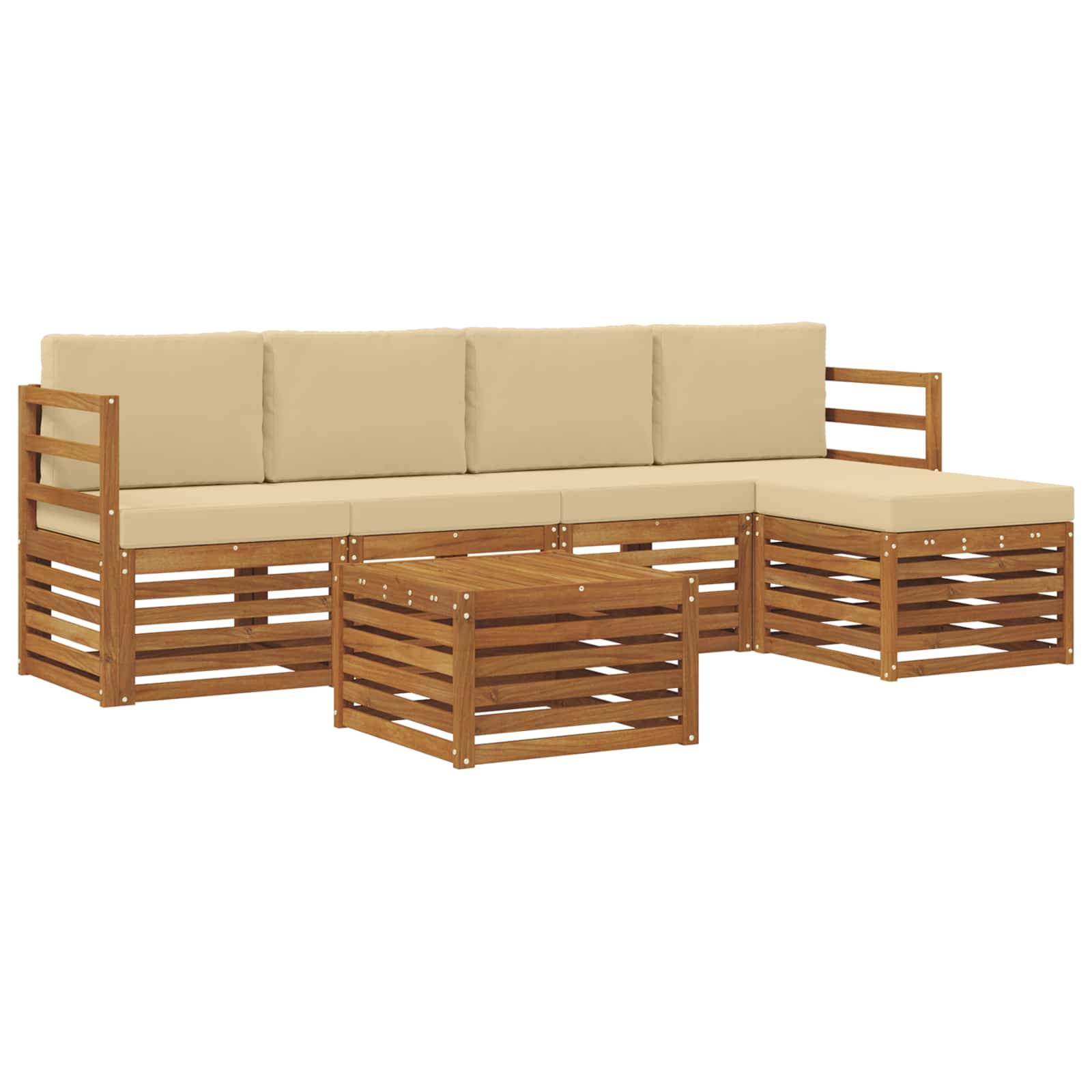 vidaXL Outdoor-Sofagarnitur 6 pcs Natur und Beige Massivholz Akazie