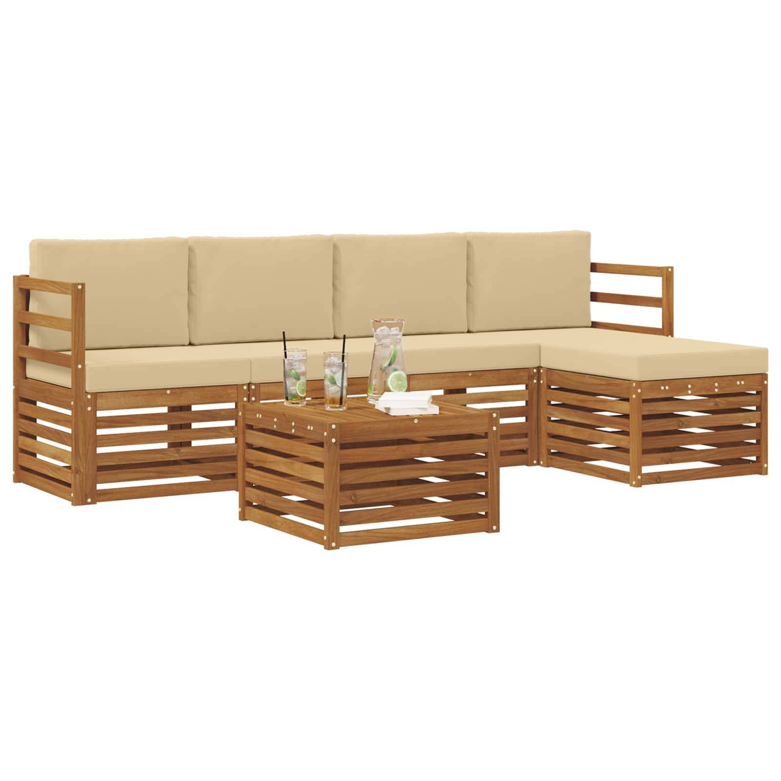 vidaXL Outdoor-Sofagarnitur 6 pcs Natur und Beige Massivholz Akazie