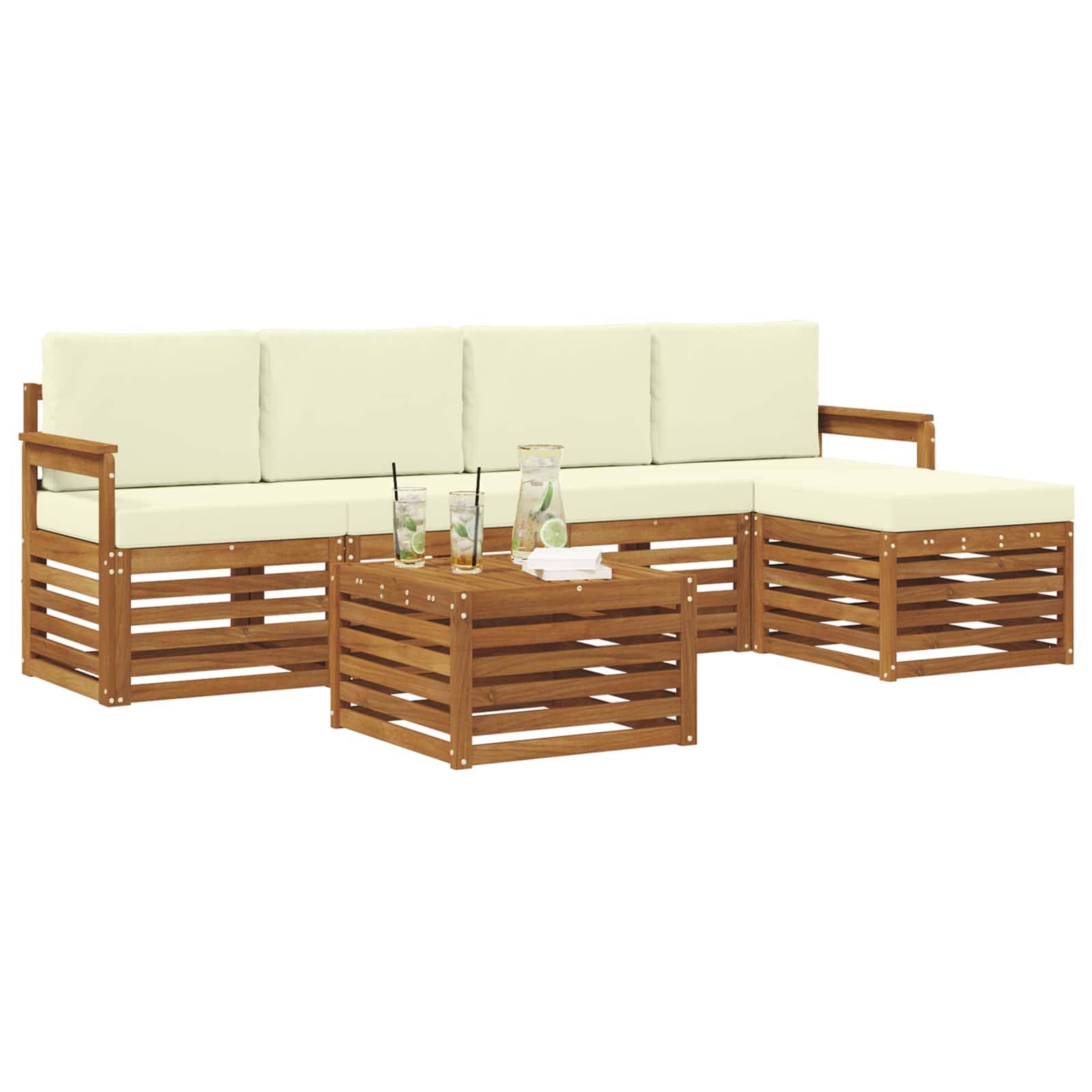 vidaXL Outdoor-Sofagarnitur 6 pcs Natur und Creme Massivholz Akazie