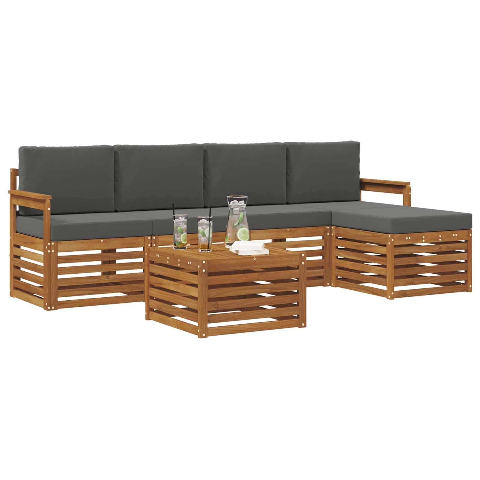 vidaXL Outdoor-Sofagarnitur mit Kissen 6 pcs Natur und Anthrazit