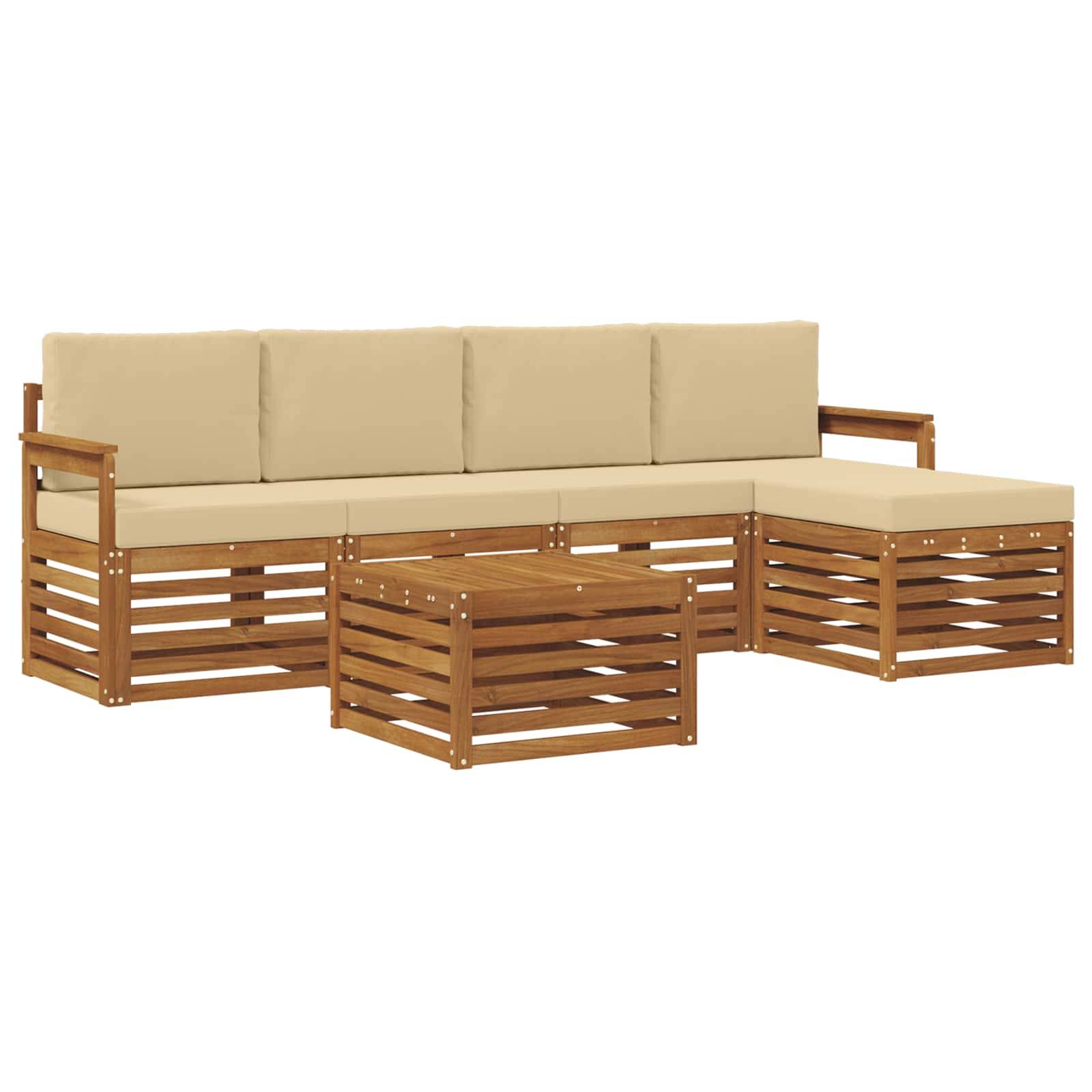 vidaXL Outdoor-Sofagarnitur 6 pcs Natur und Beige Massivholz Akazie