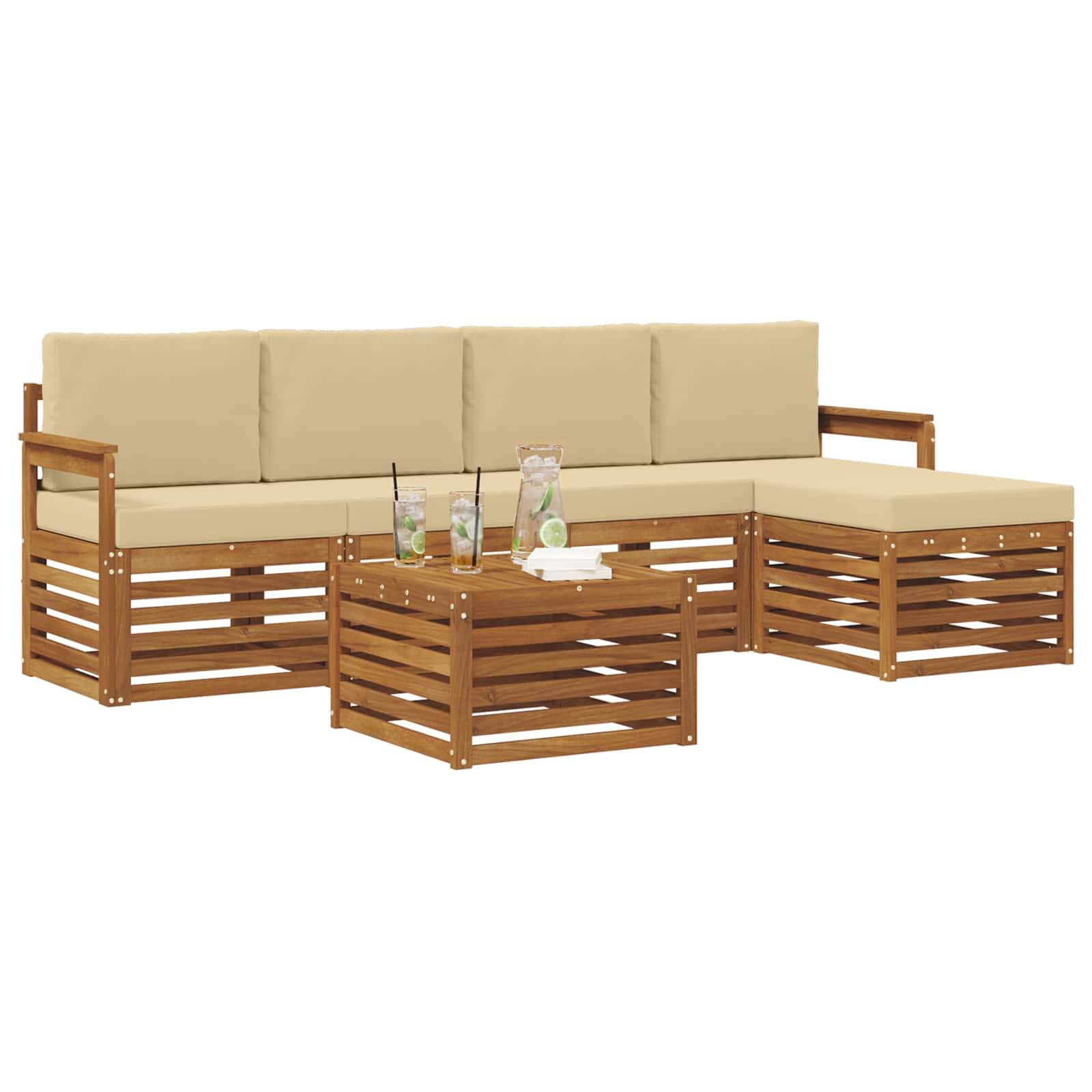 vidaXL Outdoor-Sofagarnitur 6 pcs Natur und Beige Massivholz Akazie