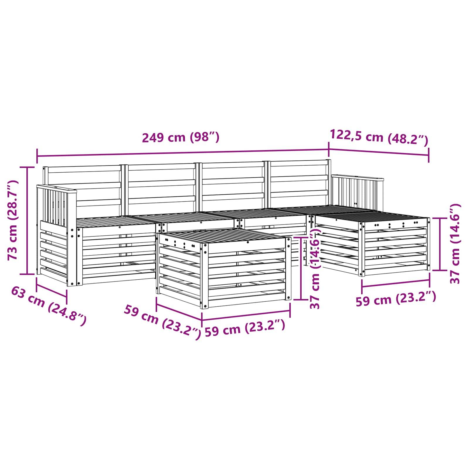 vidaXL Outdoor-Sofagarnitur 6 pcs Weiß 59 x 59 x 37 cm