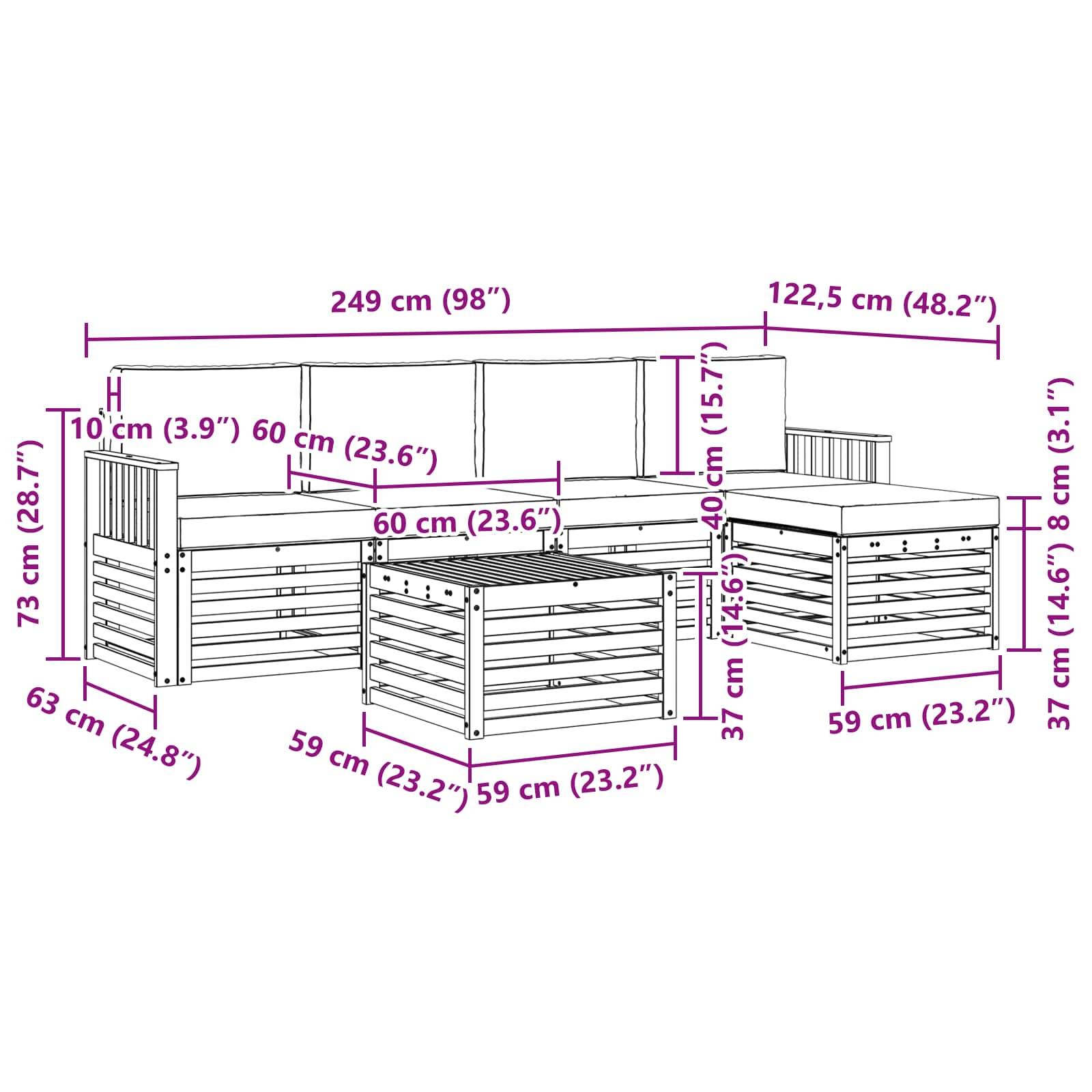 vidaXL Outdoor-Sofagarnitur 6 pcs Weiß und Creme 59 x 59 x 37 cm