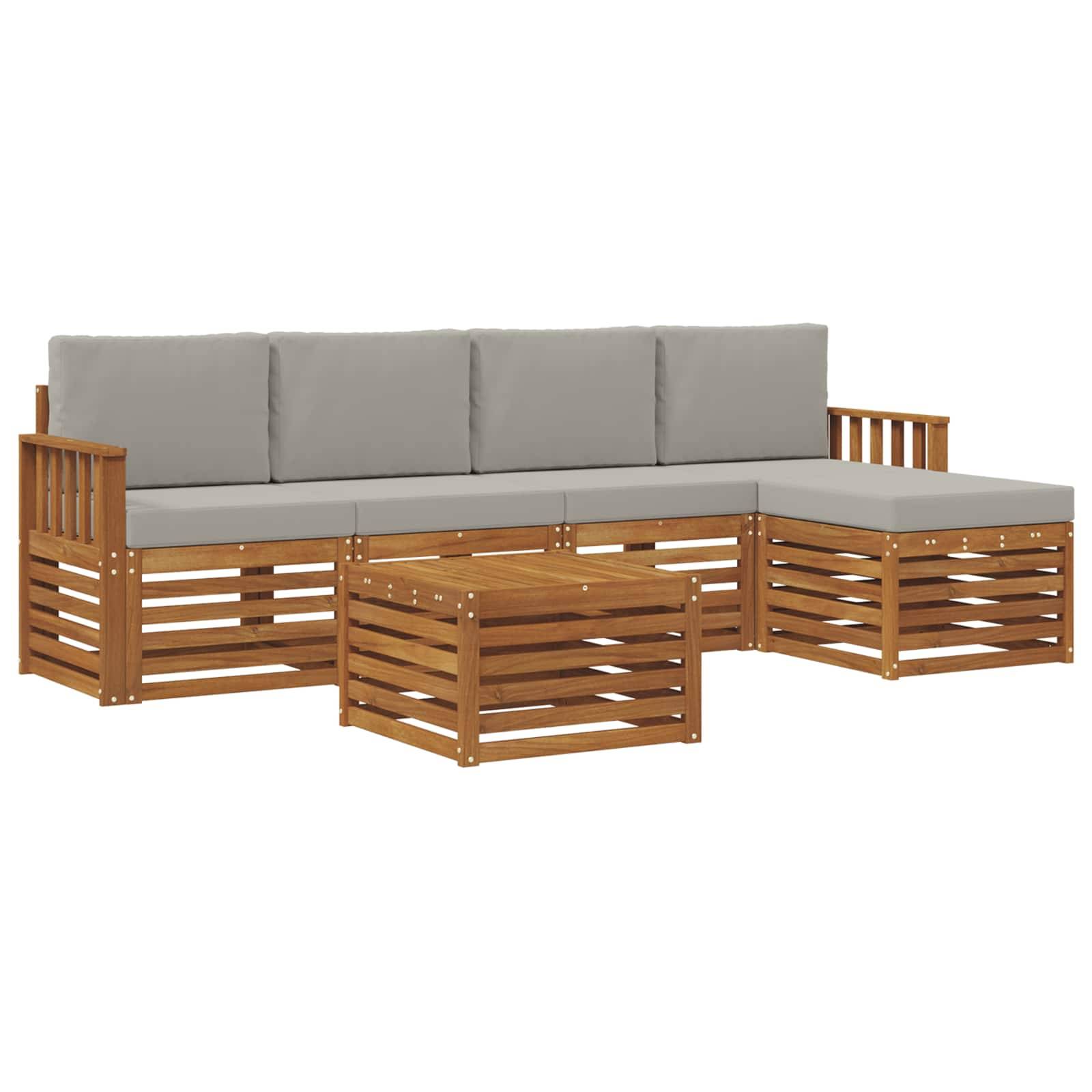 vidaXL Outdoor-Sofagarnitur mit Kissen 6 pcs Natürlich und Hellgrau