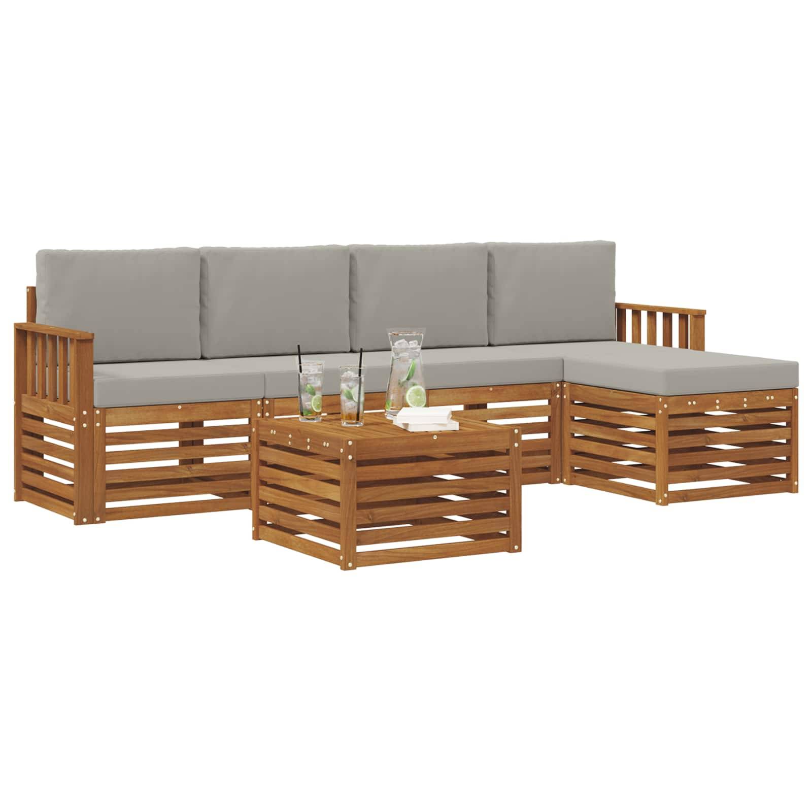 vidaXL Outdoor-Sofagarnitur mit Kissen 6 pcs Natürlich und Hellgrau
